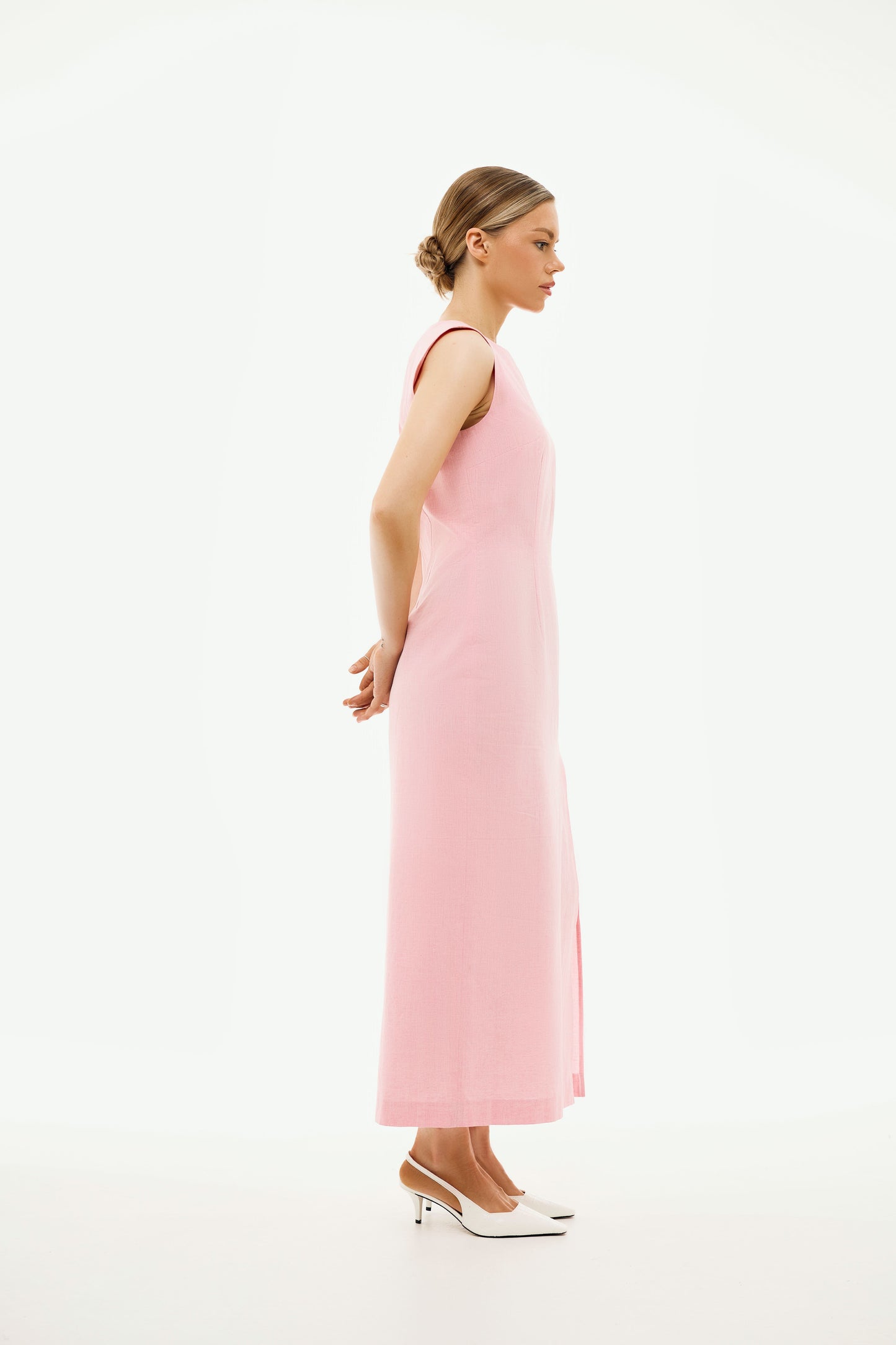 100% Organic Cotton Long Pencil Dress 'Michelle' in Light Pink