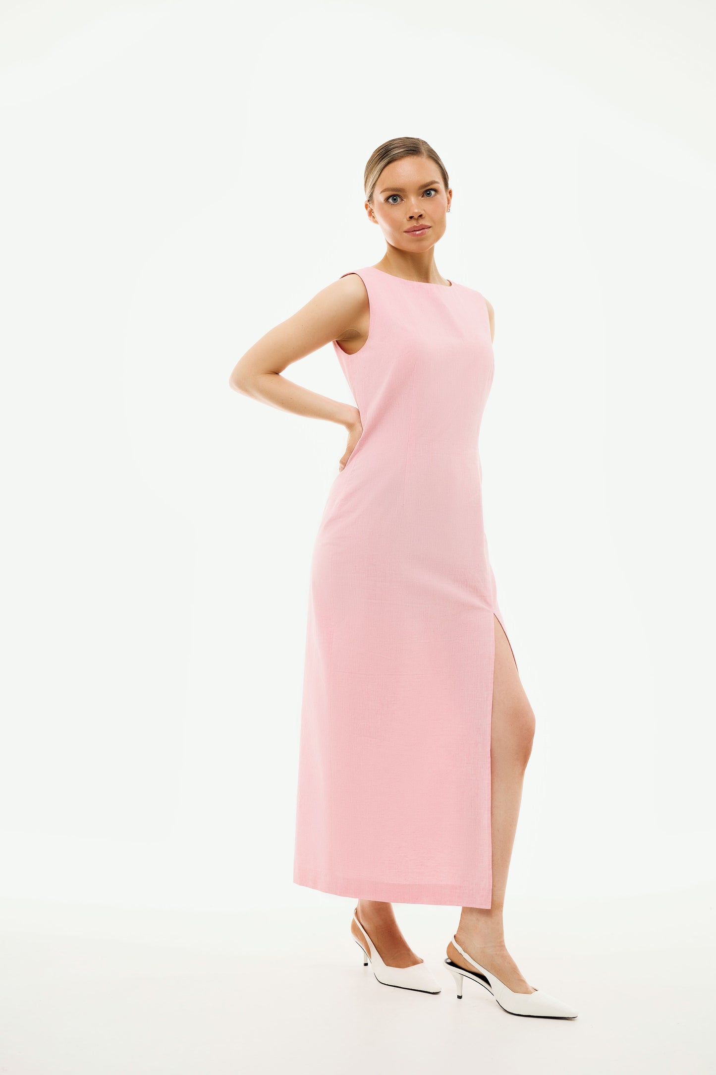 100% Organic Cotton Long Pencil Dress 'Michelle' in Light Pink