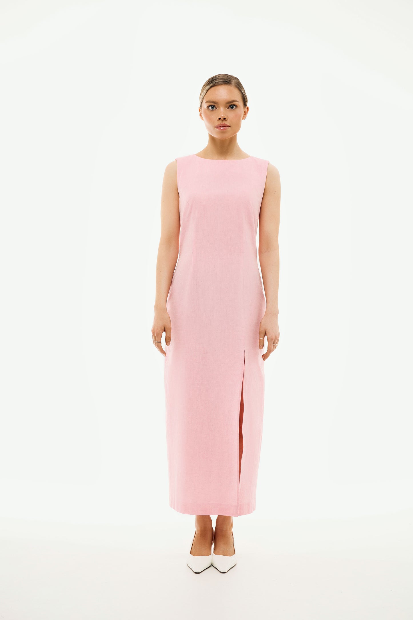 100% Organic Cotton Long Pencil Dress 'Michelle' in Light Pink