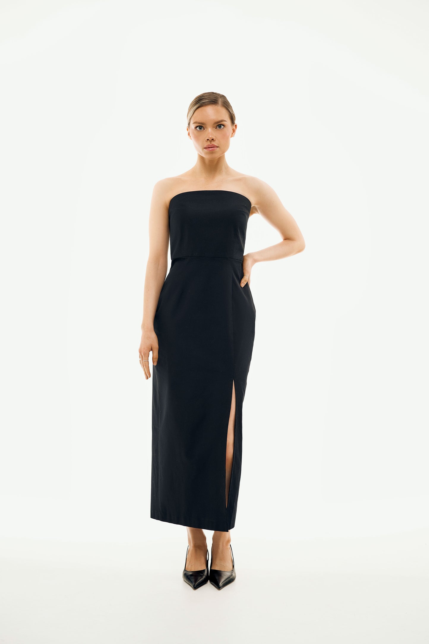 100% Organic Cotton Strapless Long Dress 'Isabella' in Black