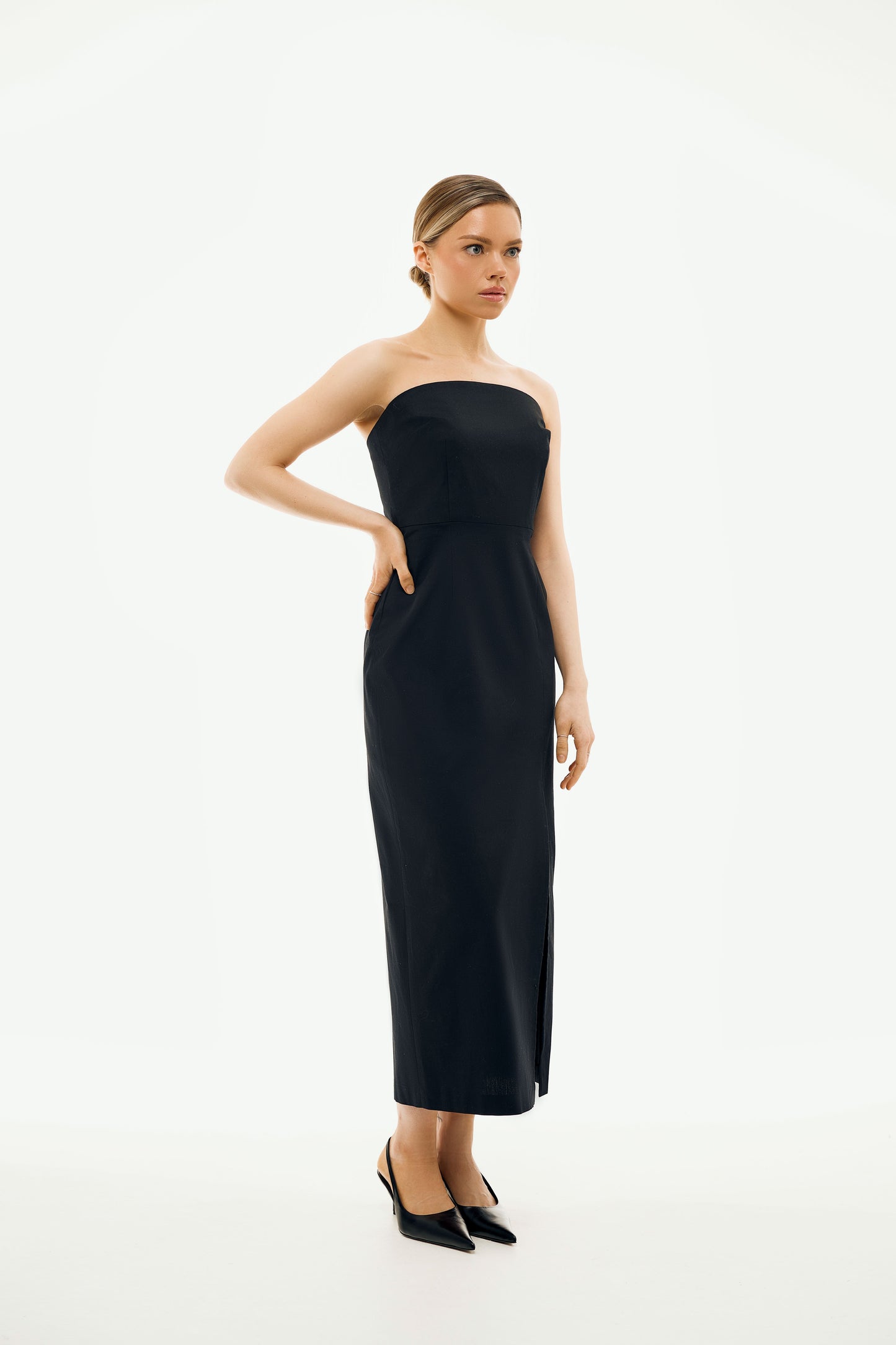 100% Organic Cotton Strapless Long Dress 'Isabella' in Black