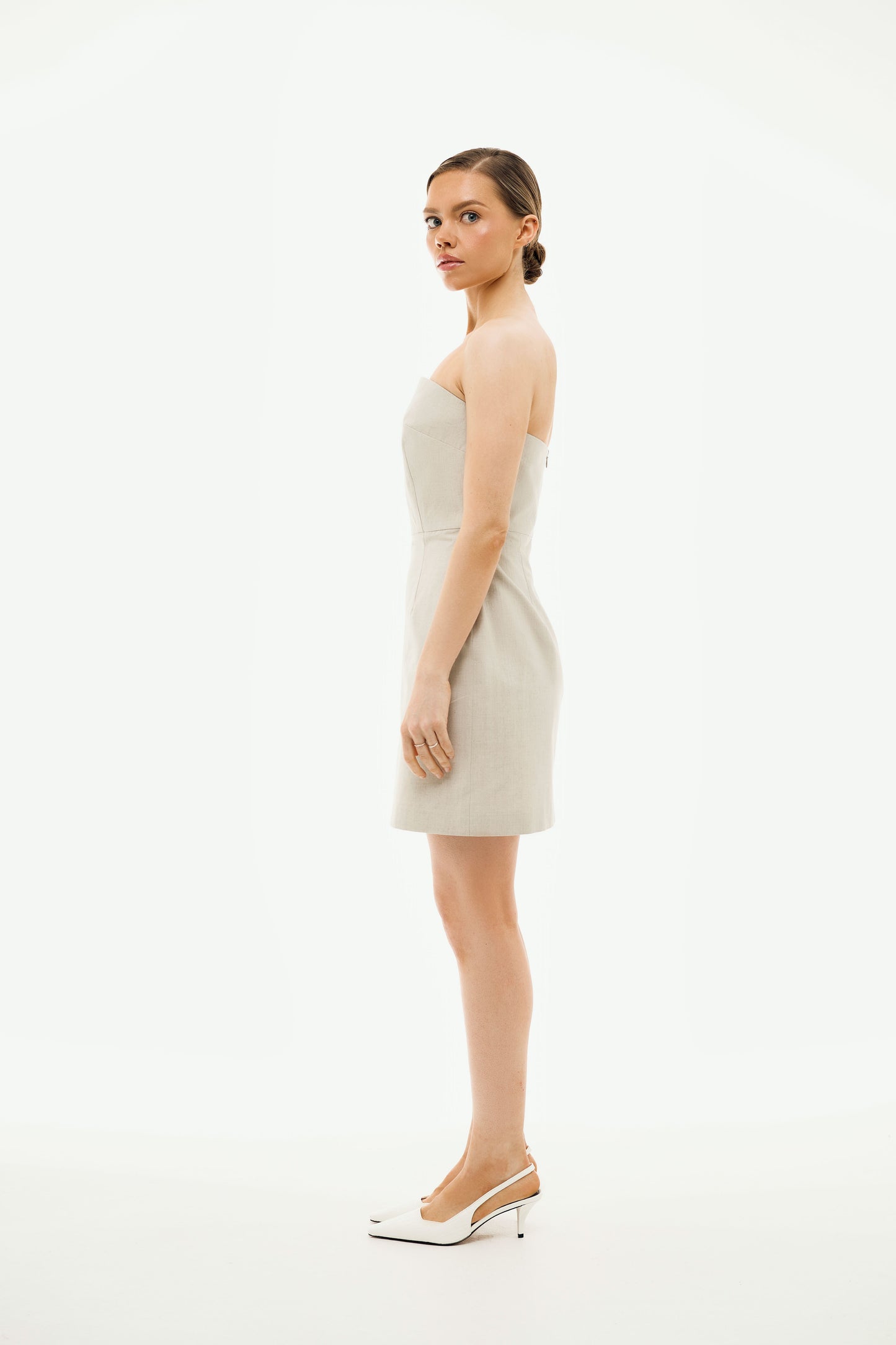 100% Organic Cotton Strapless Short Dress 'Victoria' in Stone Grey