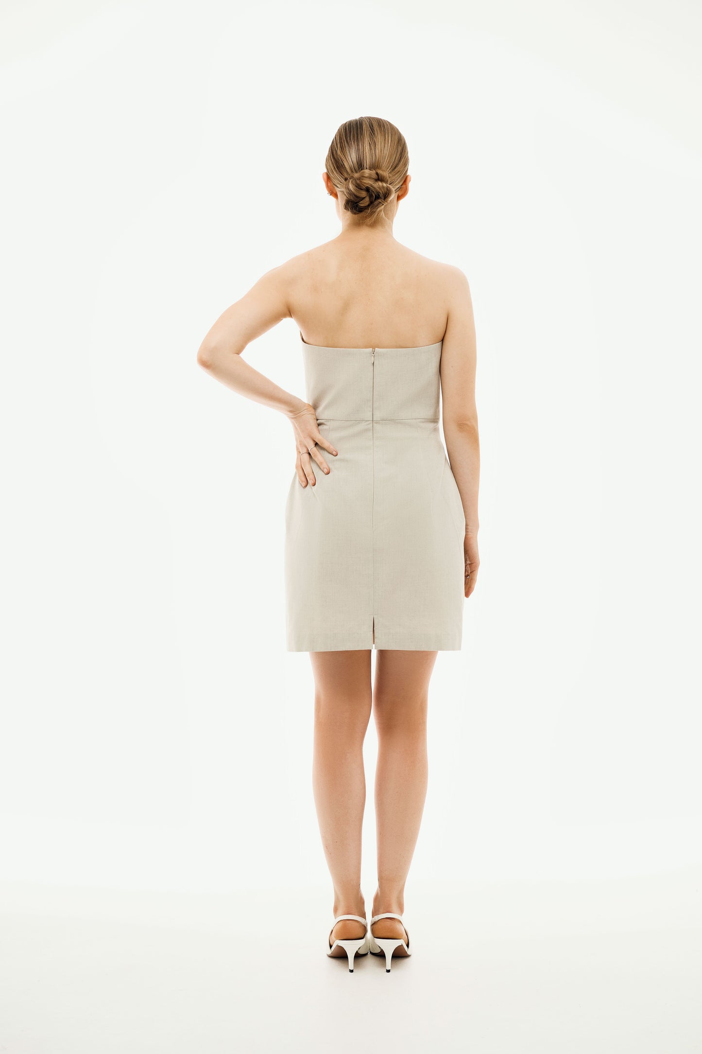 100% Organic Cotton Strapless Short Dress 'Victoria' in Stone Grey