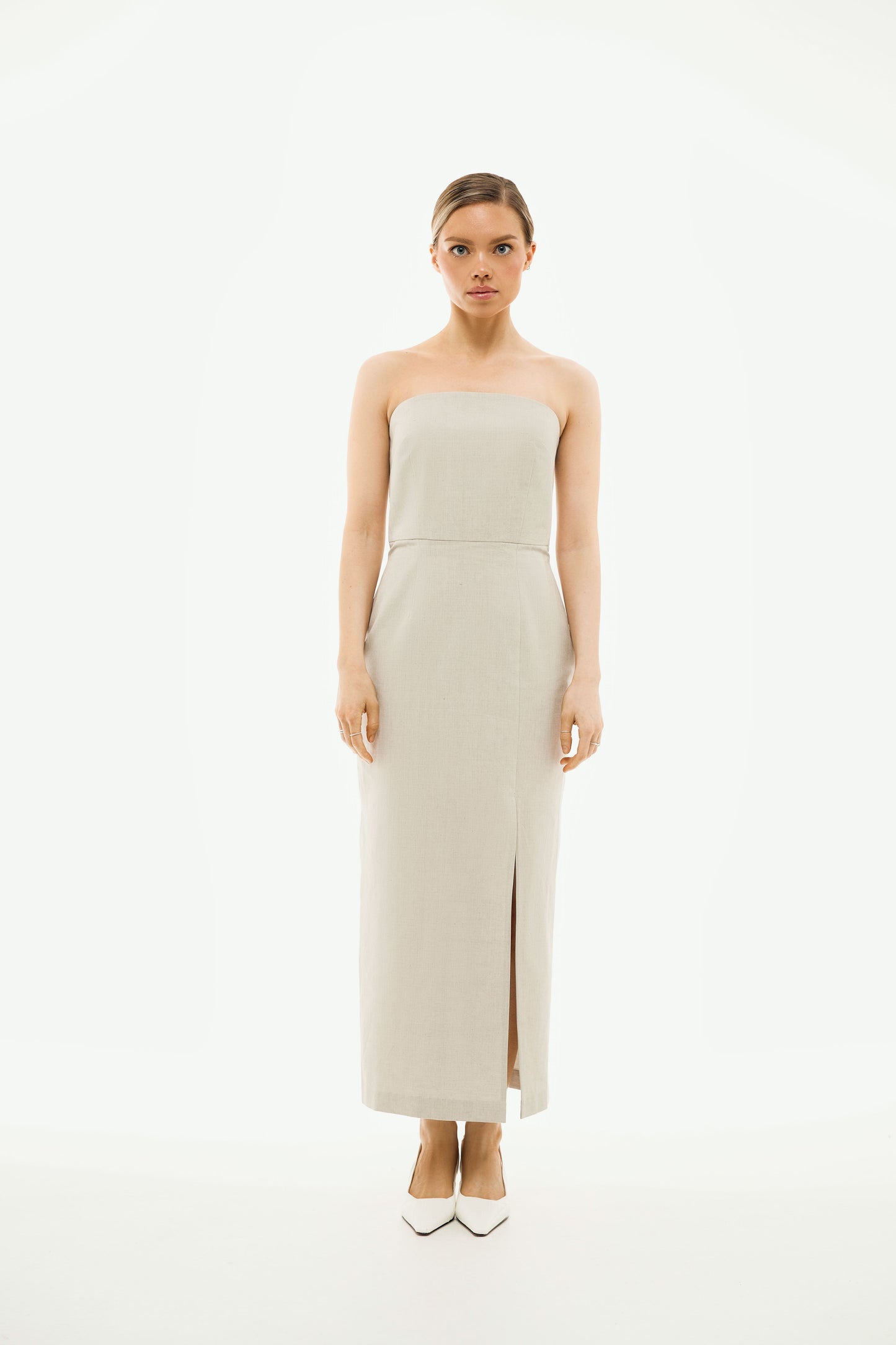 100% Organic Cotton Strapless Long Dress 'Isabella' in Stone Grey