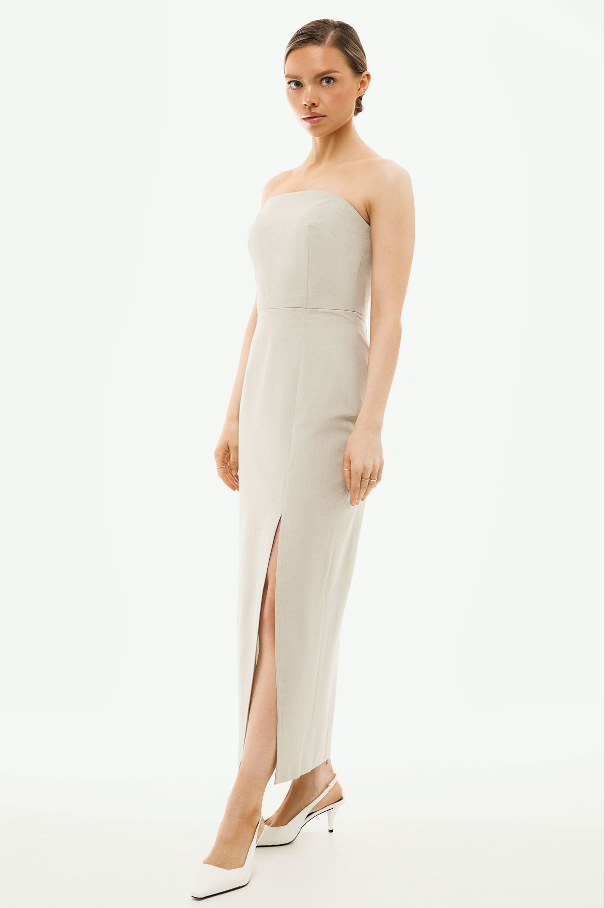 Isabella Stone Grey Strapless Maxi Dress | Organic Cotton