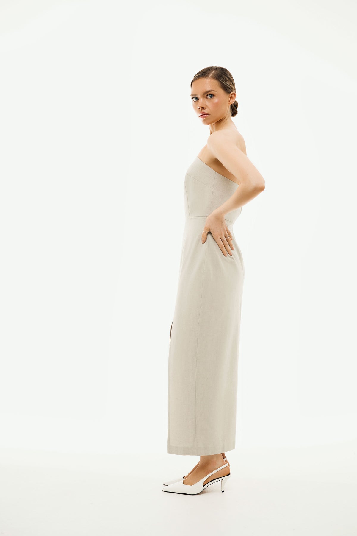 Isabella Stone Grey Strapless Maxi Dress | Organic Cotton