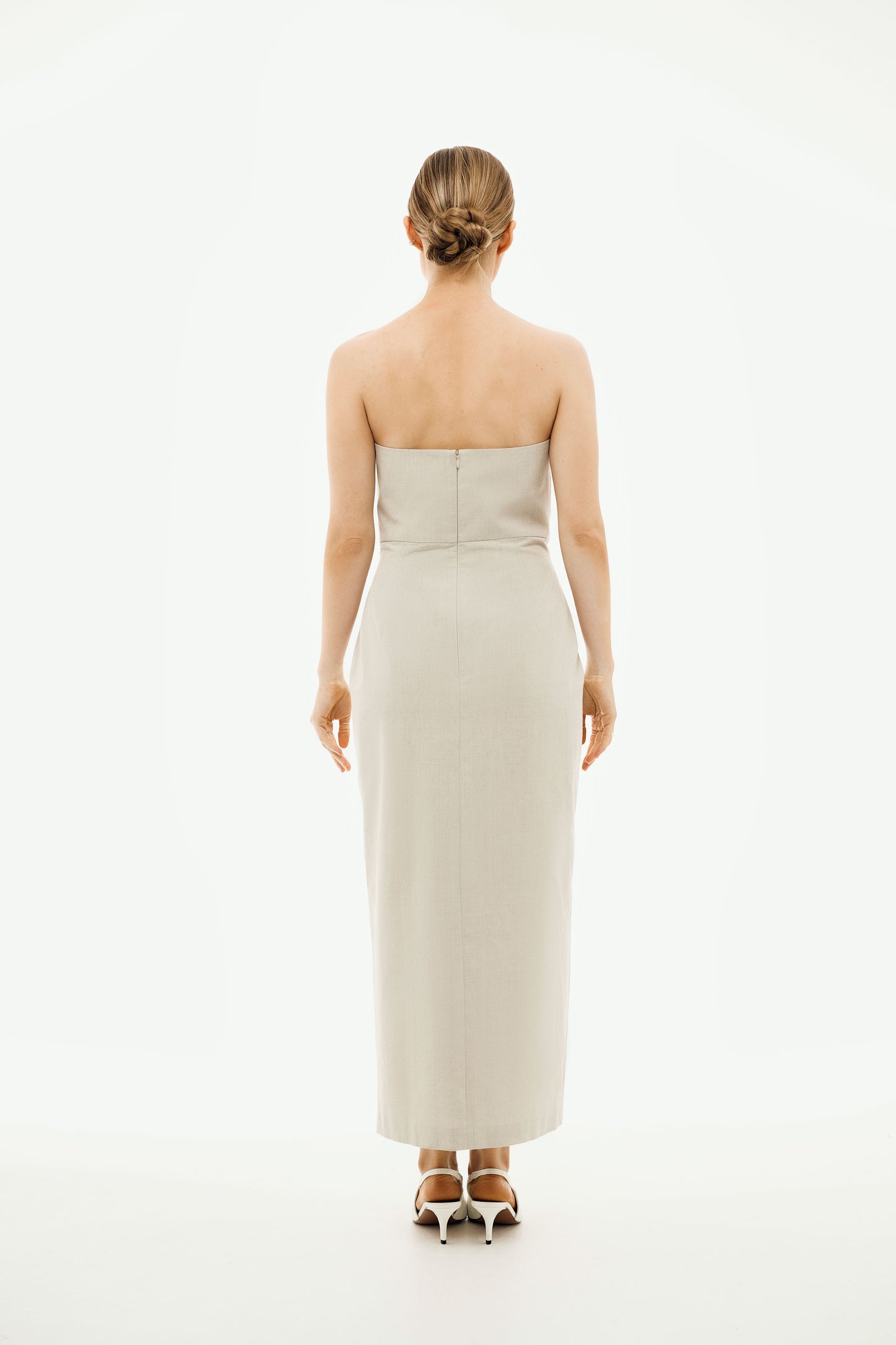 100% Organic Cotton Strapless Long Dress 'Isabella' in Stone Grey