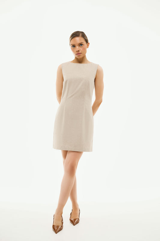 100% Organic Cotton Short Dress 'Anna' in Beige