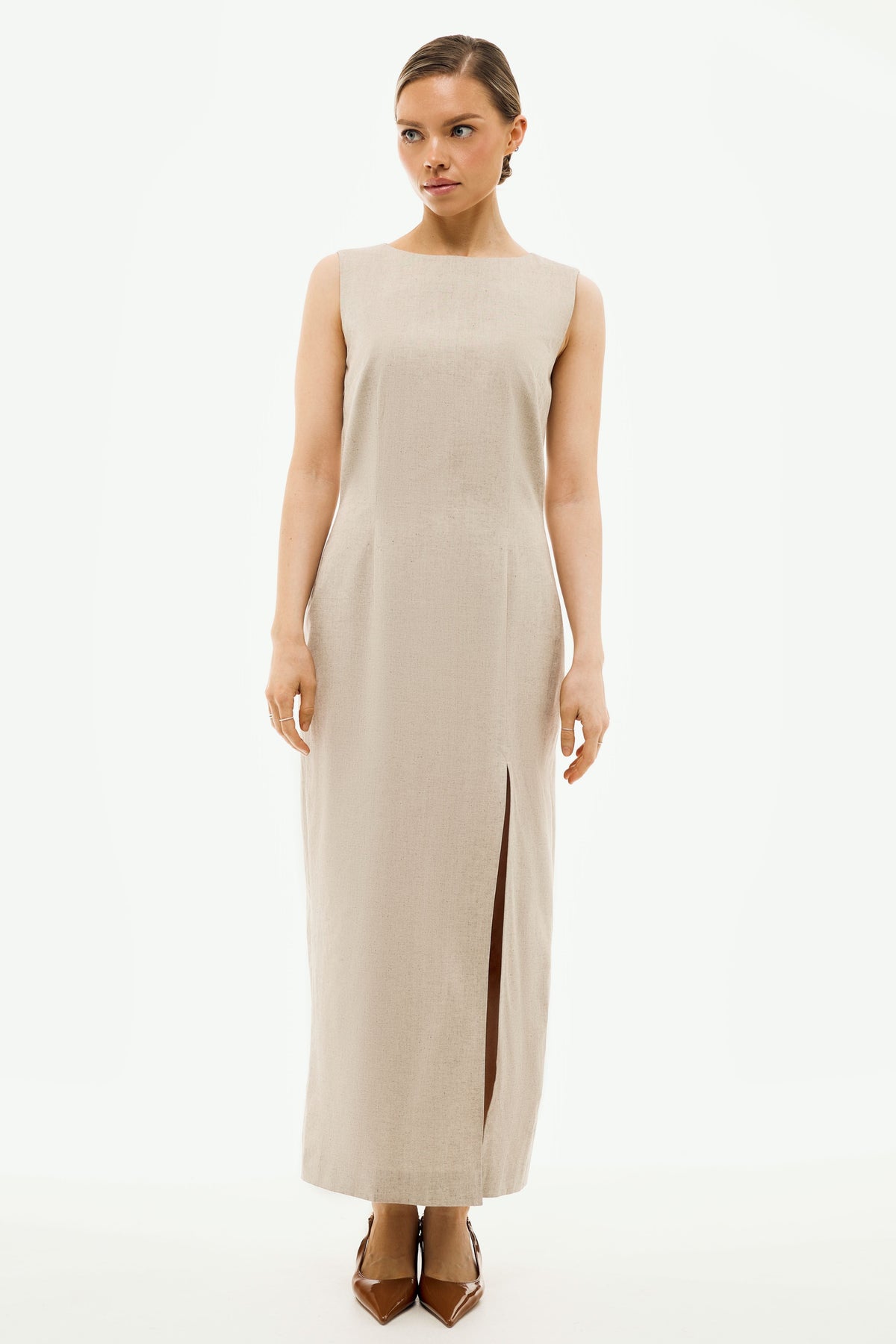 Michelle Beige Maxi Dress | Organic Cotton