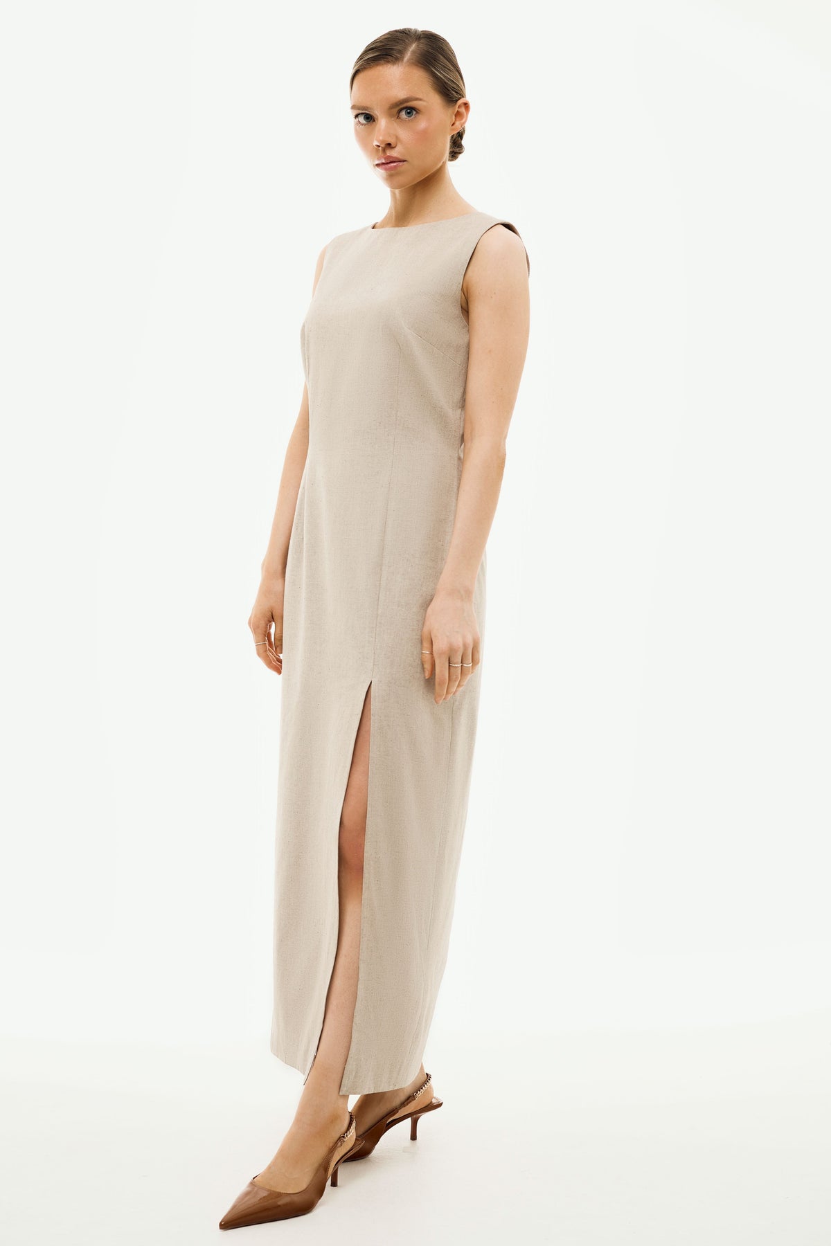 Michelle Beige Maxi Dress | Organic Cotton