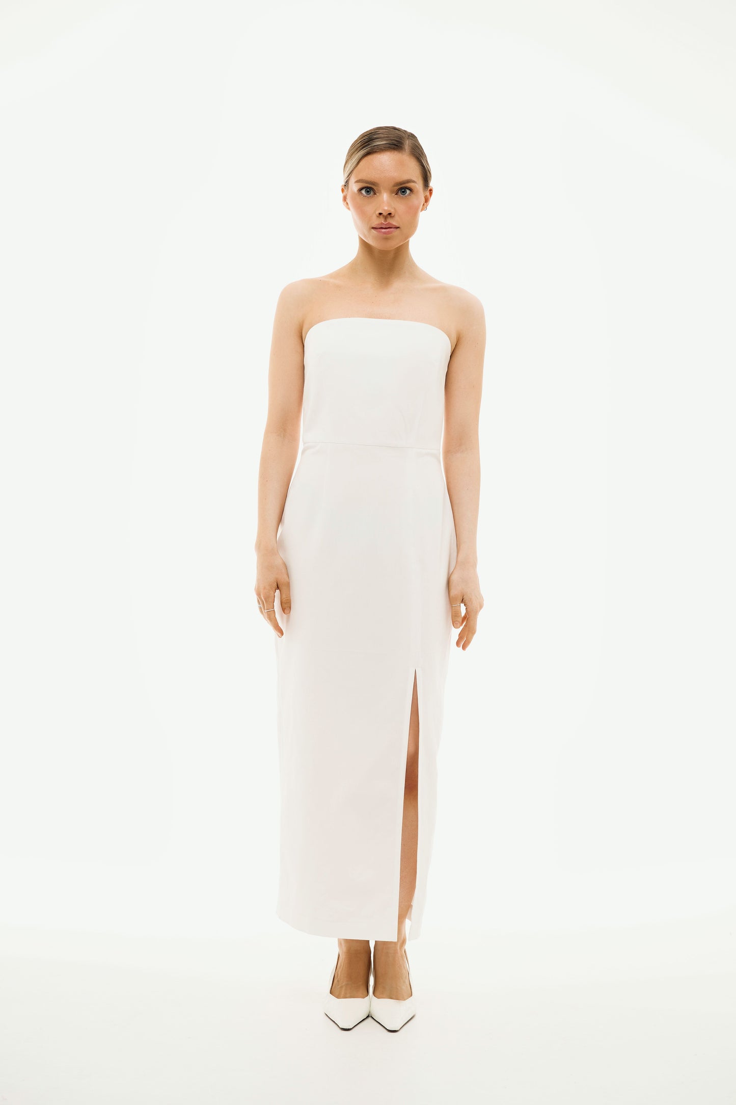 100% Organic Cotton Strapless Long Dress 'Isabella' in White