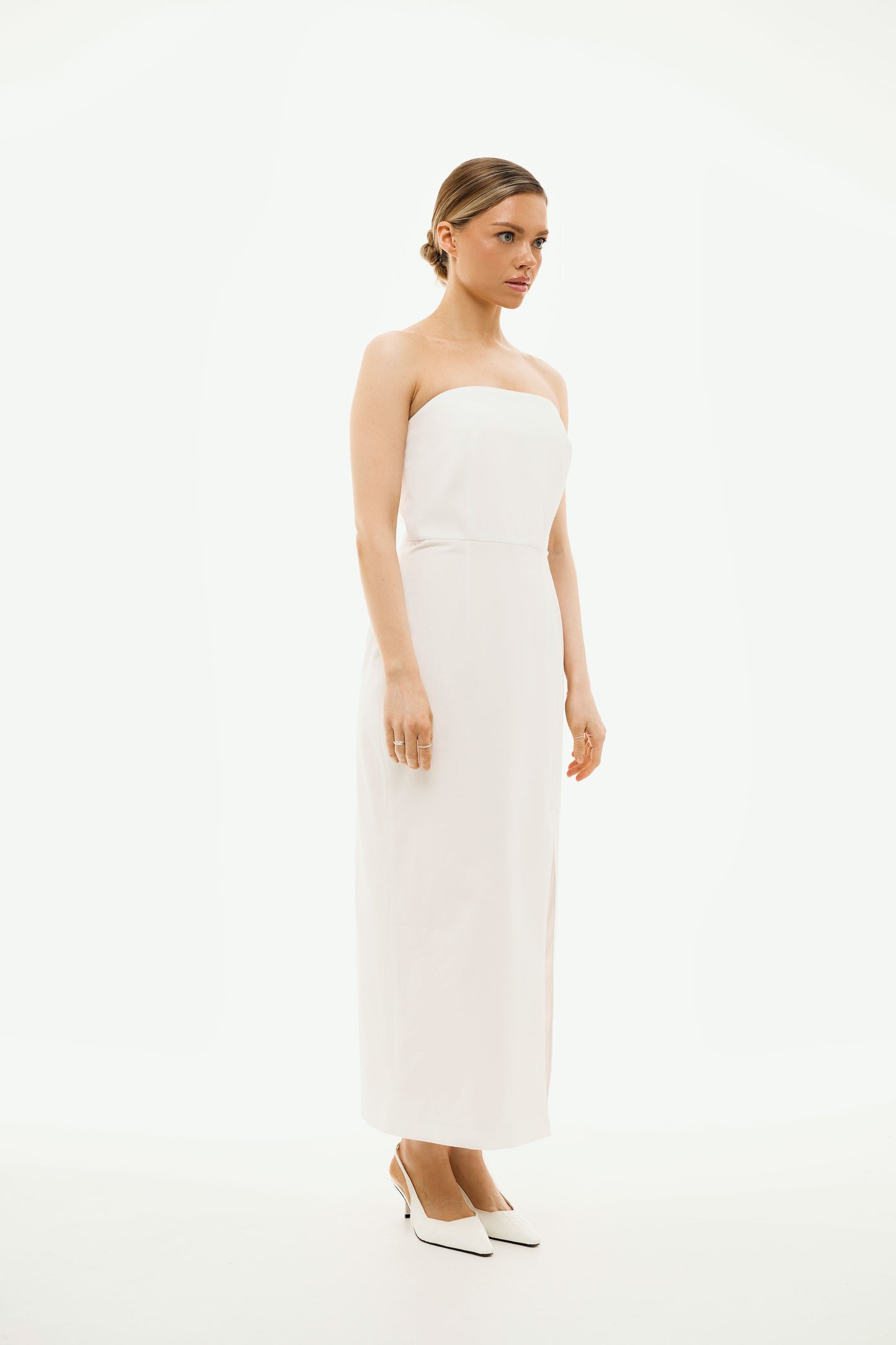 100% Organic Cotton Strapless Long Dress 'Isabella' in White