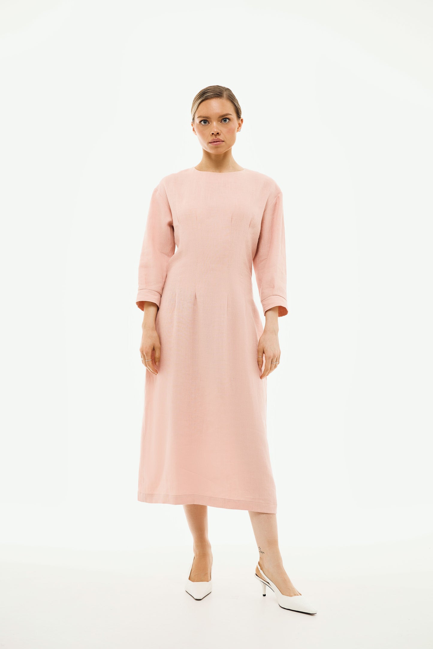 100% Linen Dress 'Elena' in Powder Pink