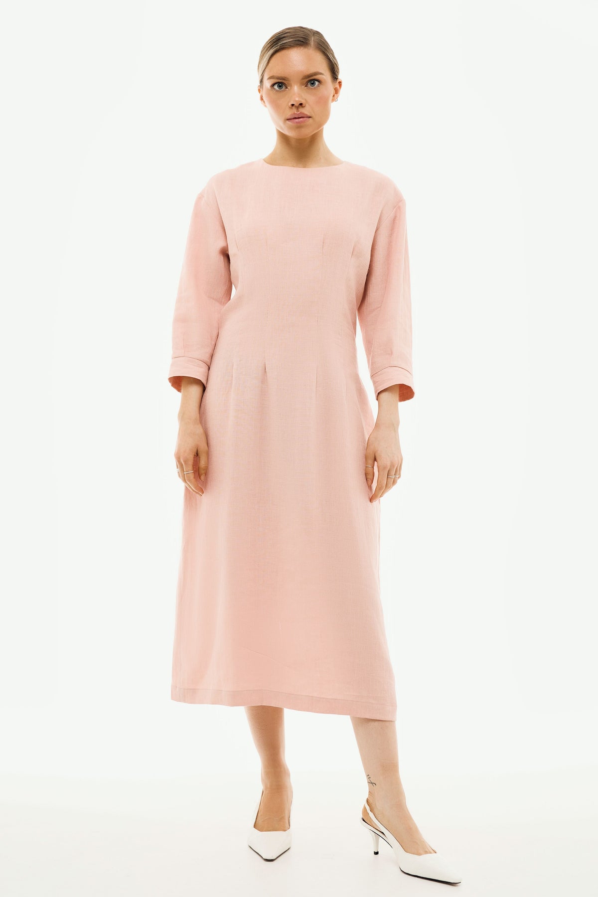 Elena Powder Pink Midi Dress | Linen