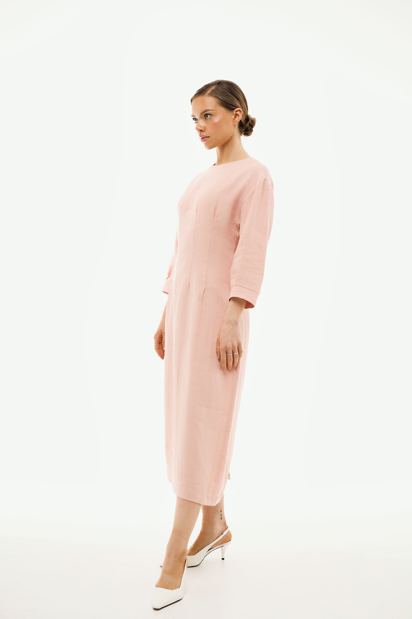 100% Linen Dress 'Elena' in Powder Pink