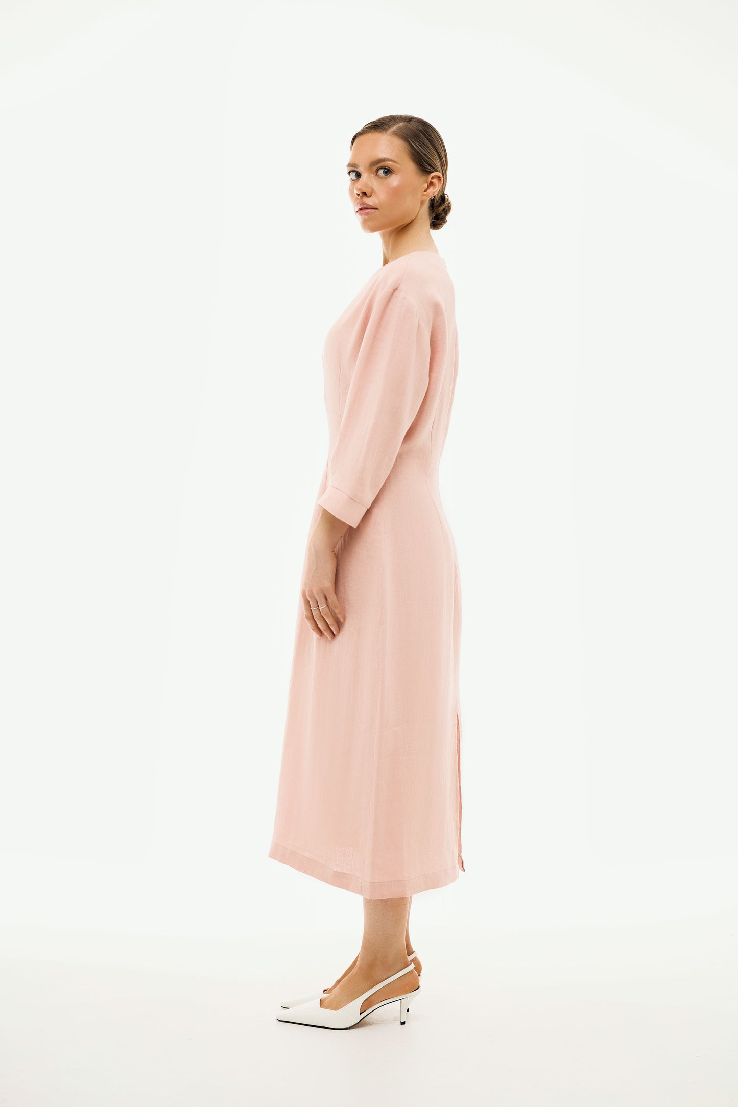 100% Linen Dress 'Elena' in Powder Pink