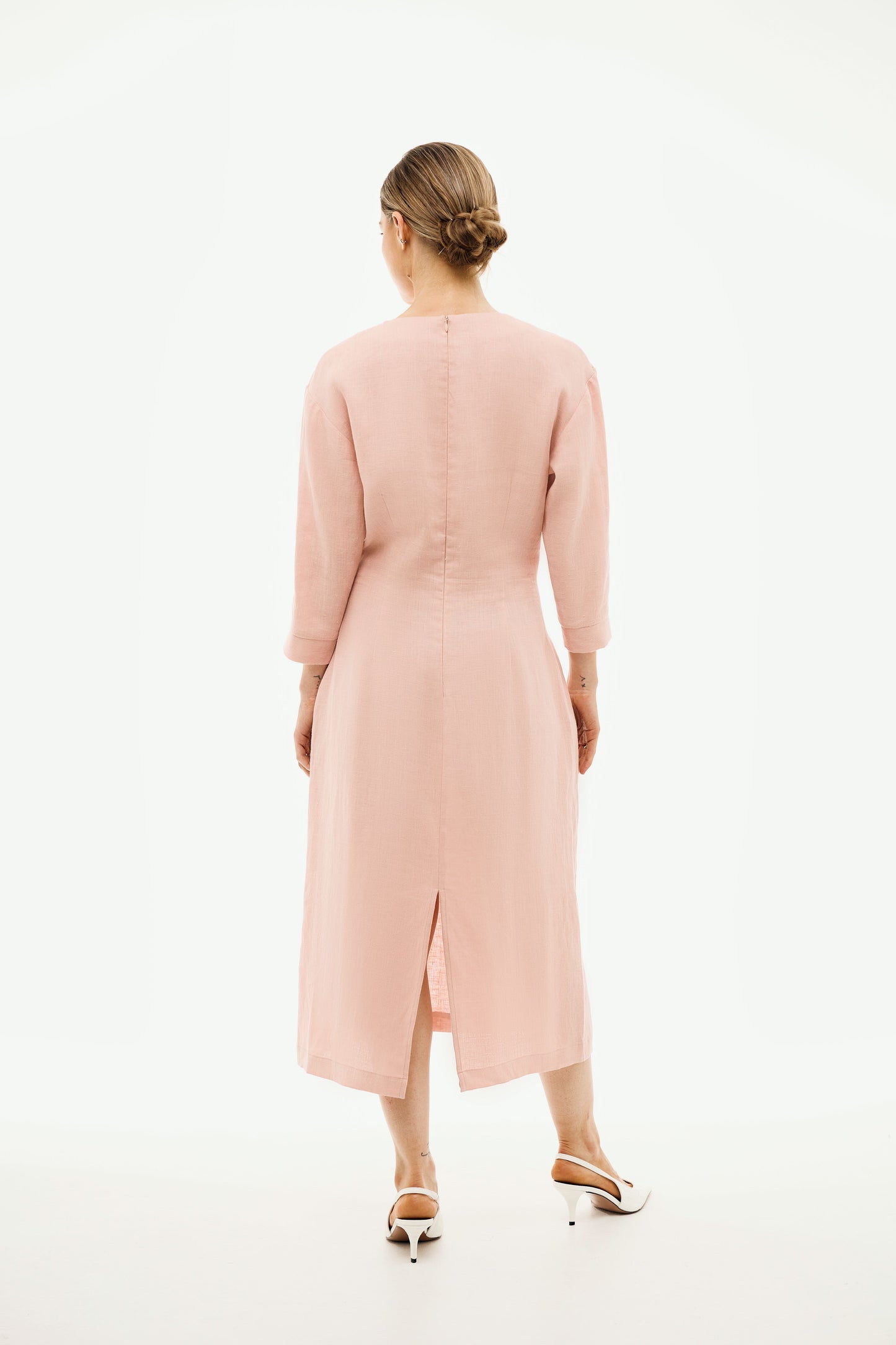 100% Linen Dress 'Elena' in Powder Pink