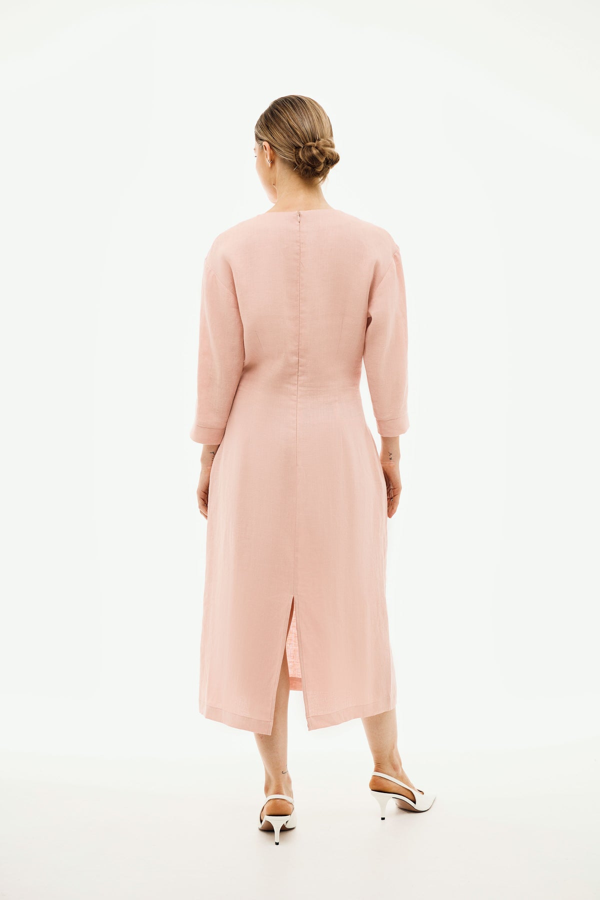 Elena Powder Pink Midi Dress | Linen