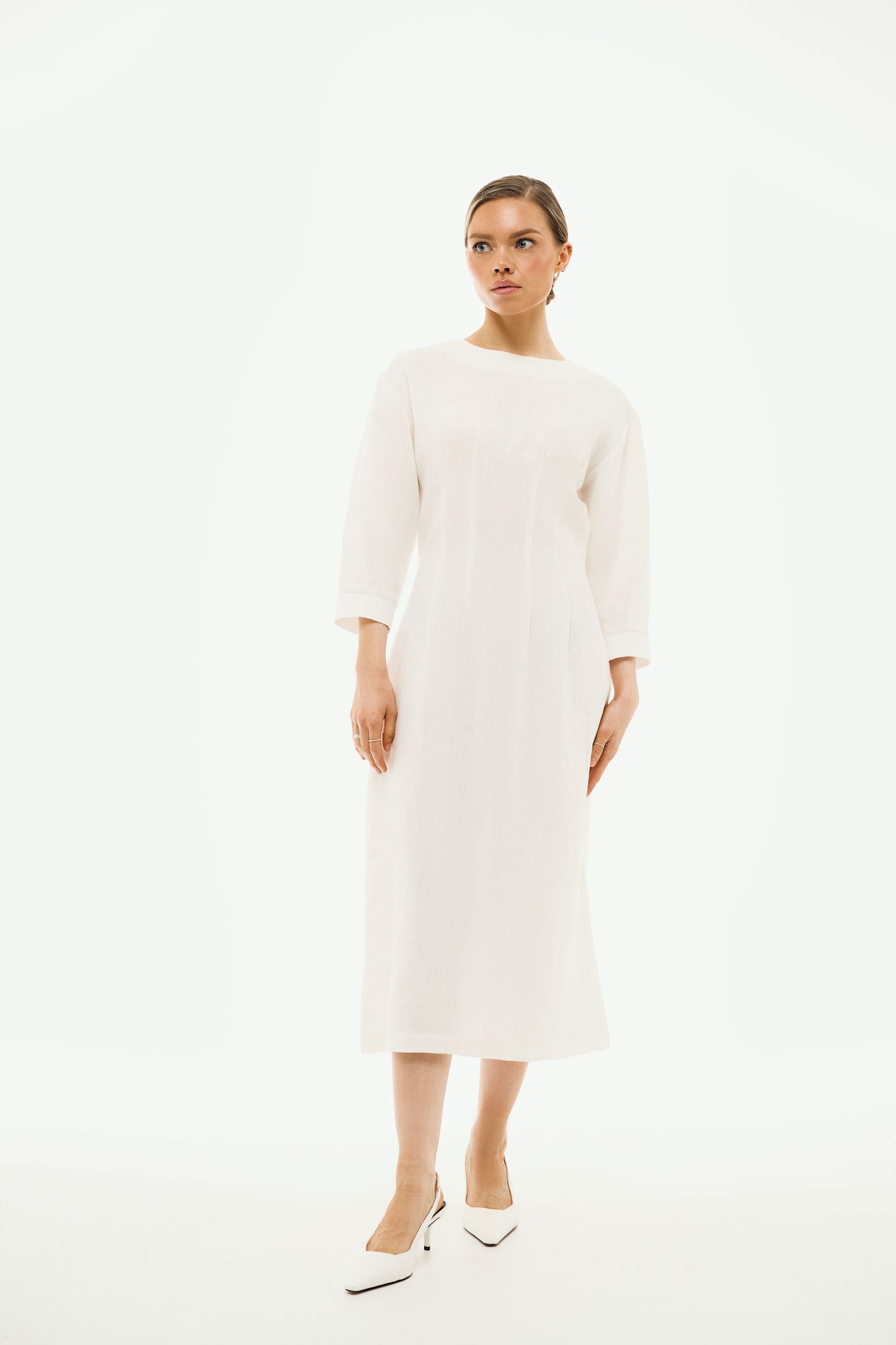 100% Linen Dress 'Elena' in Off White