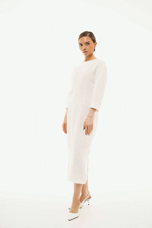 100% Linen Dress 'Elena' in Off White