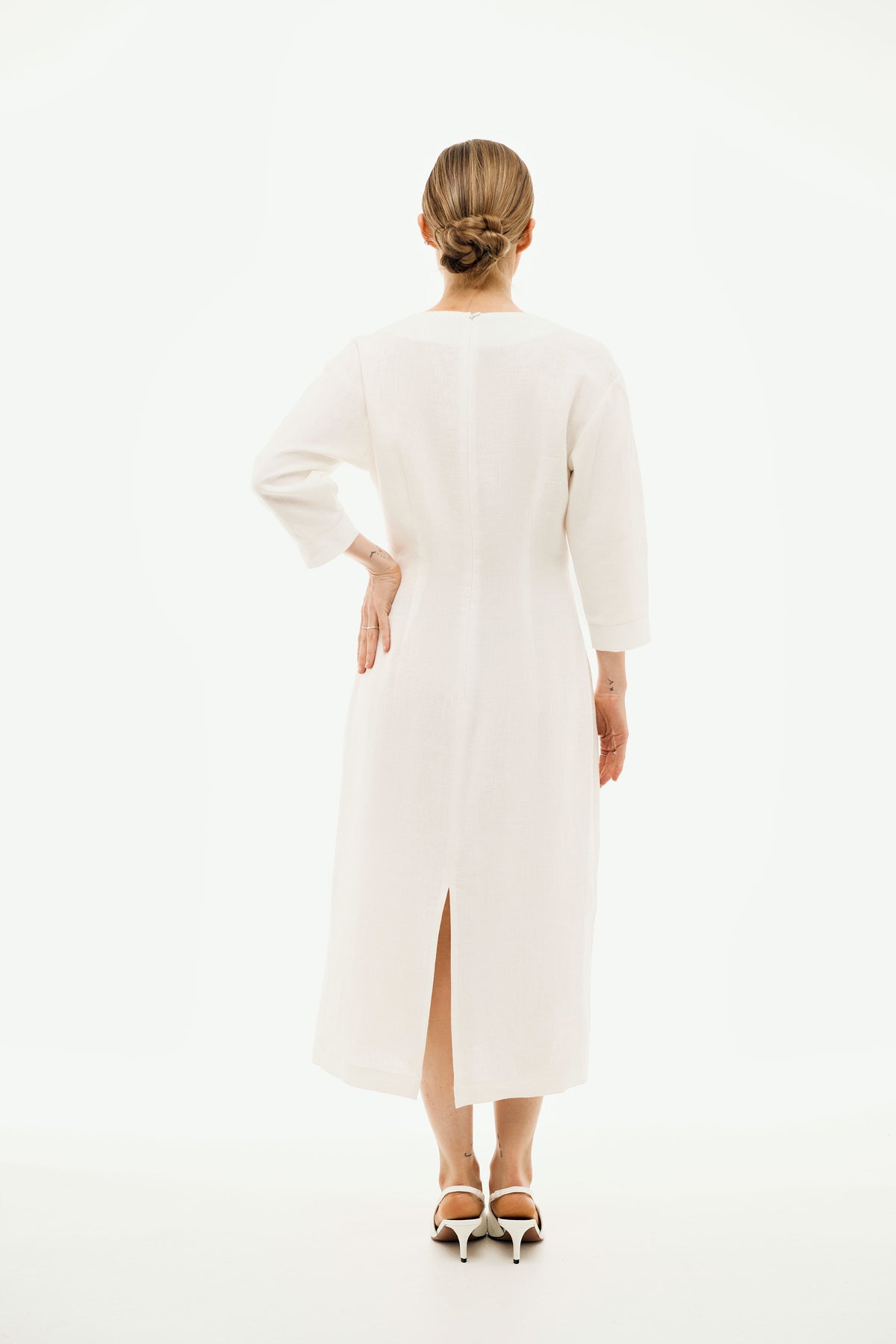 Elena Off White Midi Dress | Linen