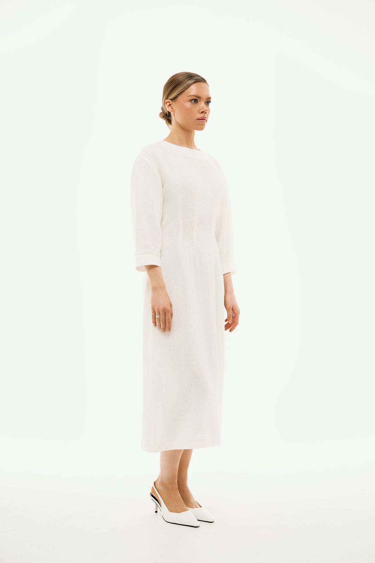 Elena Off White Midi Dress | Linen