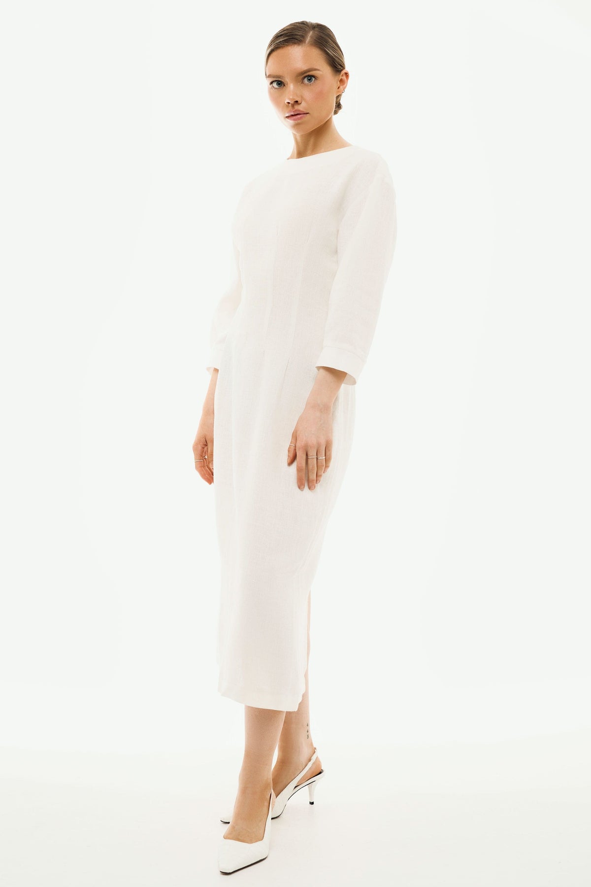 Me Esse 8 / White Elena Off White Midi Dress | Linen