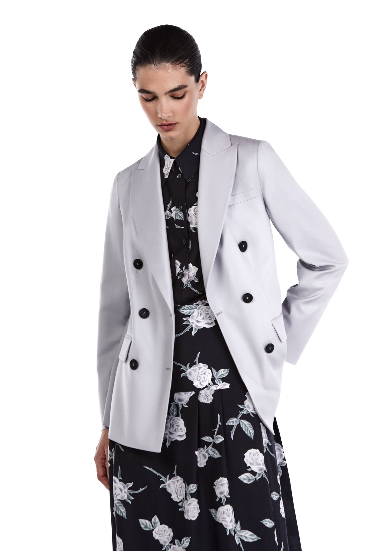 Me Esse Adeline Roses Print Blouse in Coal Black