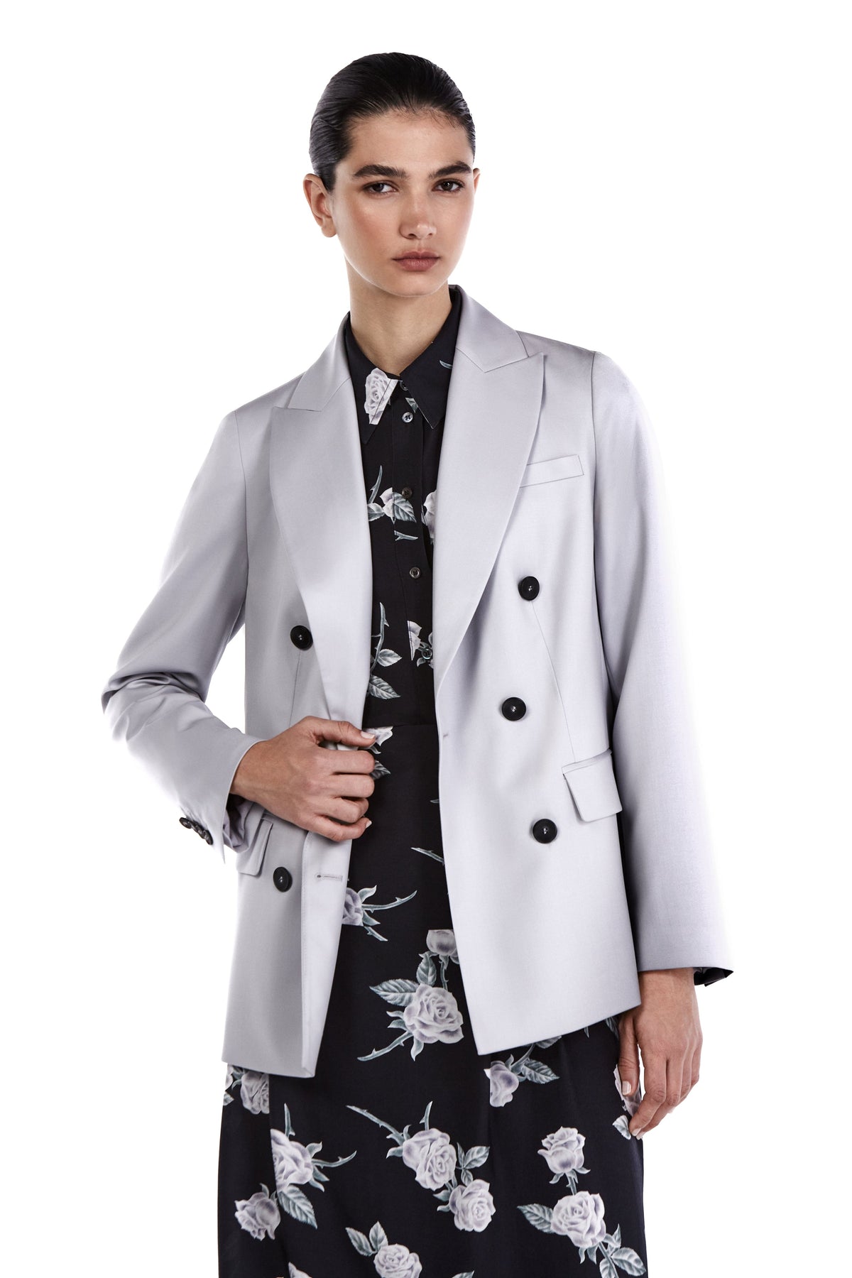 Me Esse Adeline Roses Print Blouse in Coal Black