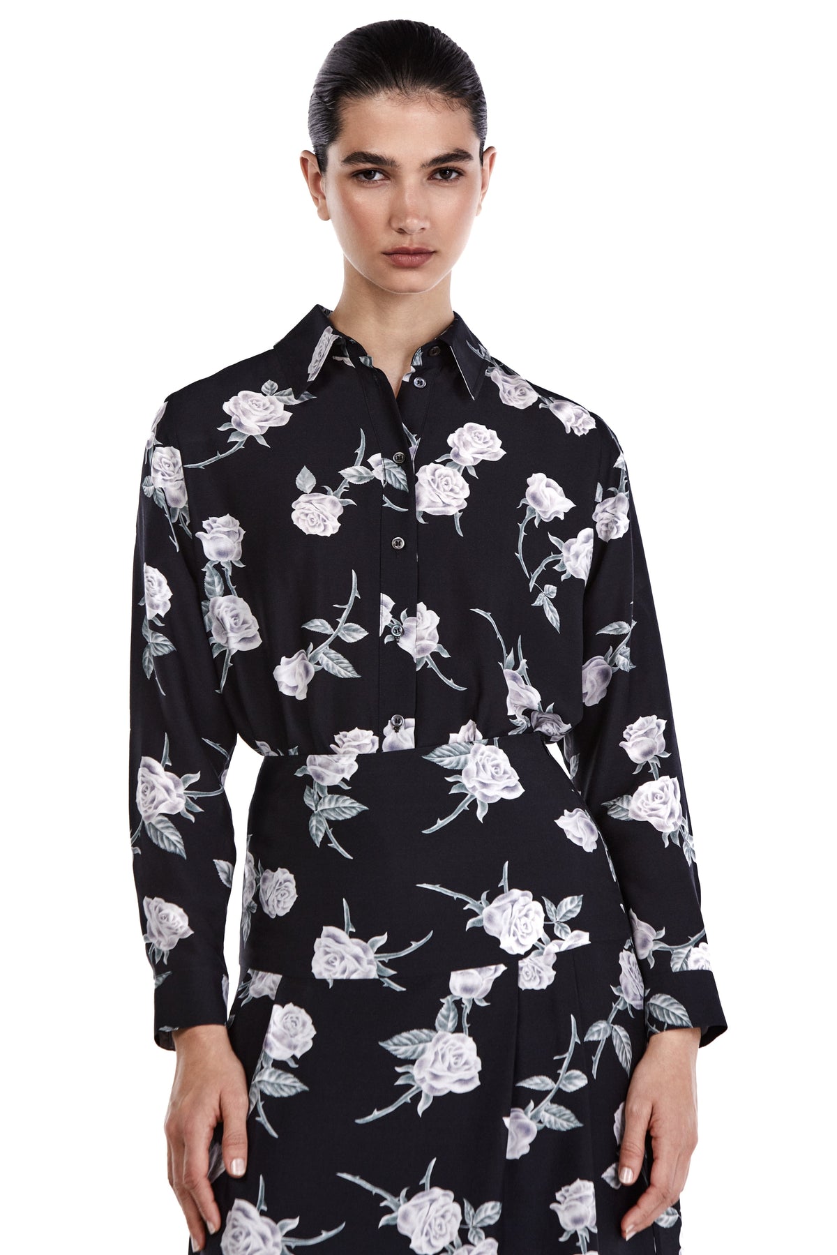 Me Esse Adeline Roses Print Blouse in Coal Black