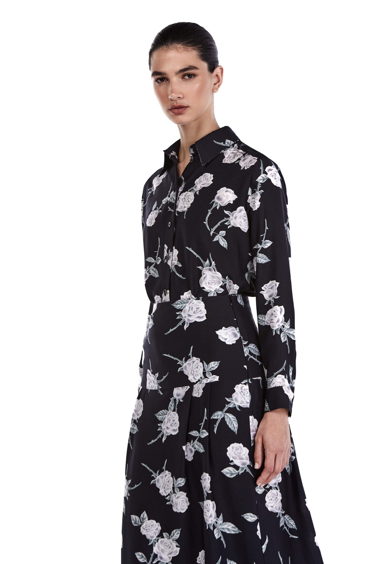 Me Esse Adeline Roses Print Blouse in Coal Black