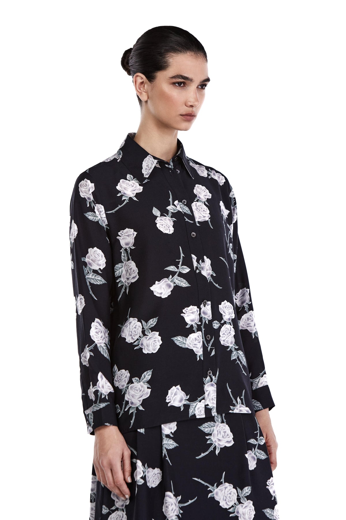 Me Esse Adeline Roses Print Blouse in Coal Black