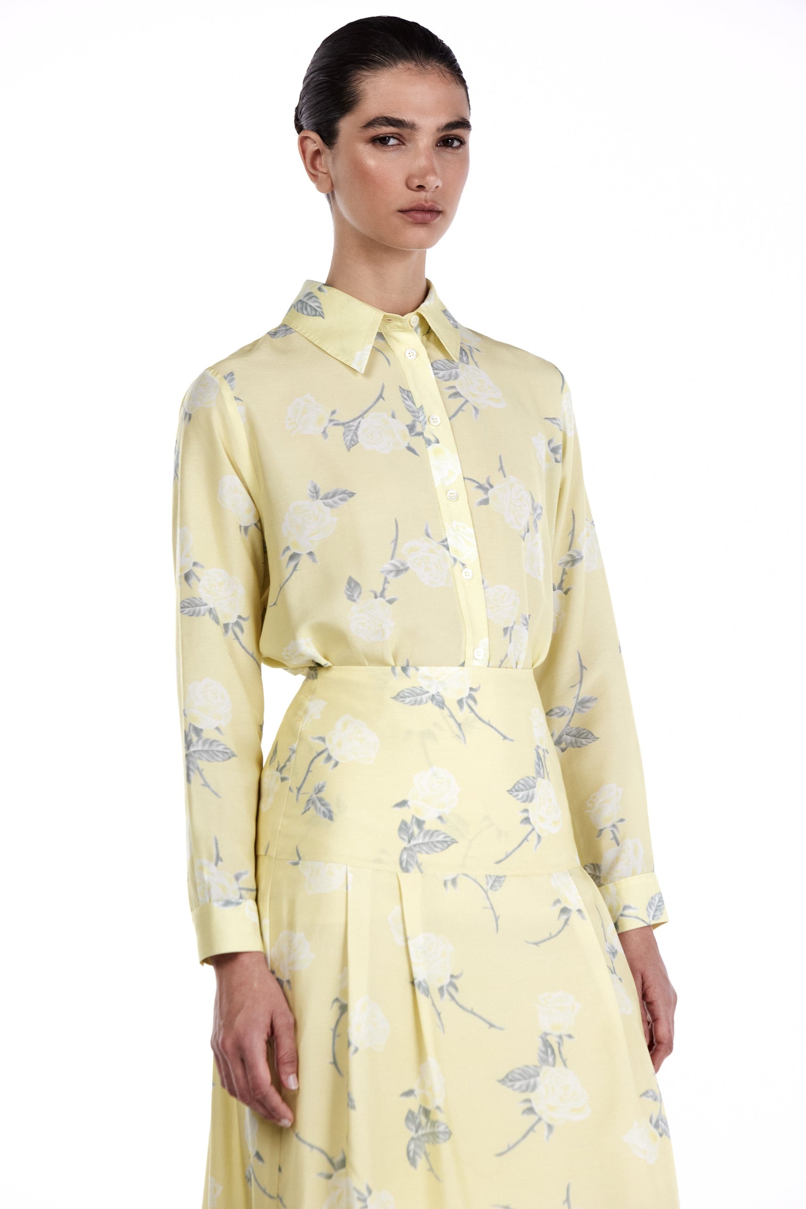 Me Esse Adeline Roses Print Blouse in Lemon Yellow