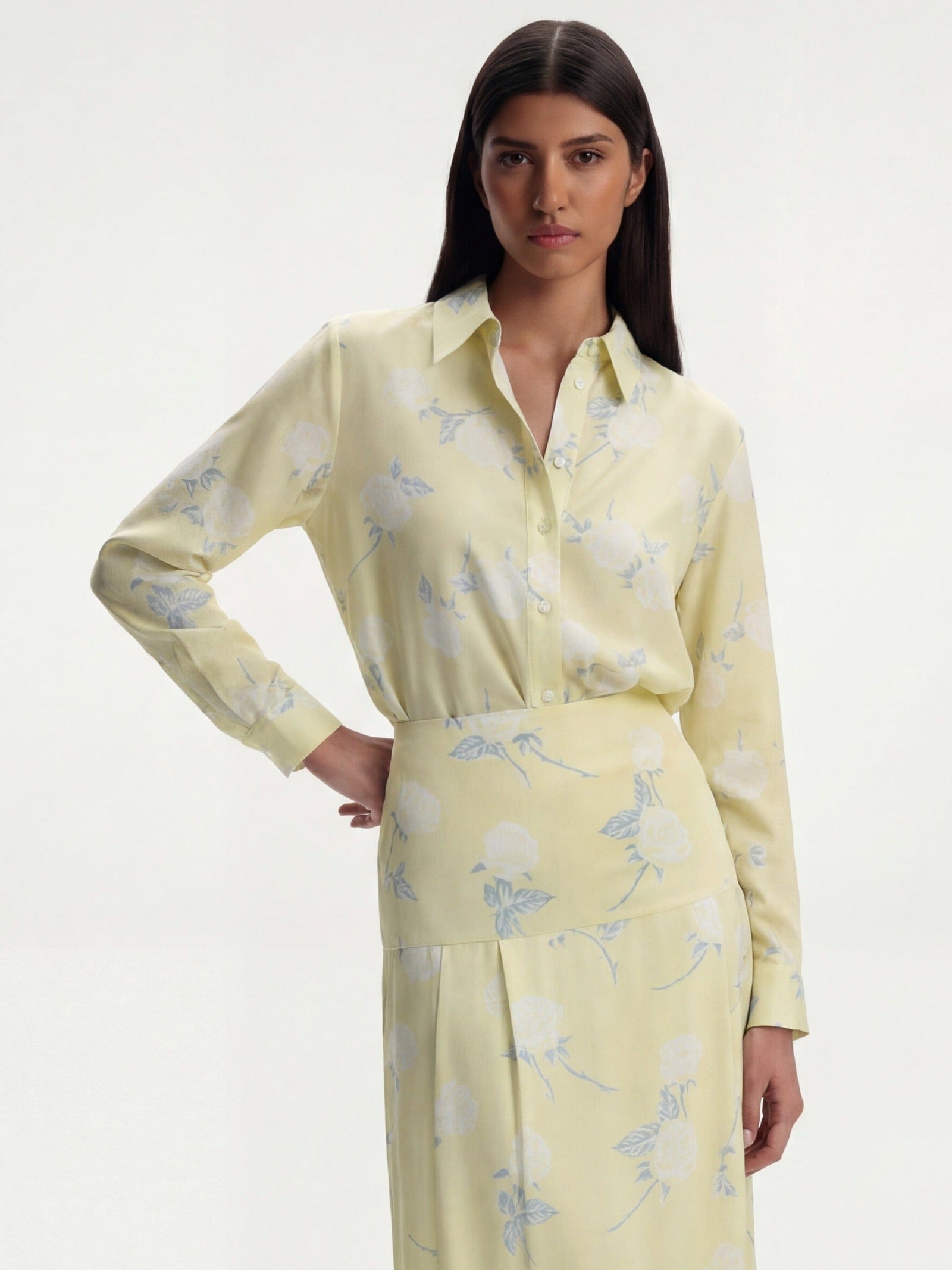 Me Esse Adeline Roses Print Blouse in Lemon Yellow