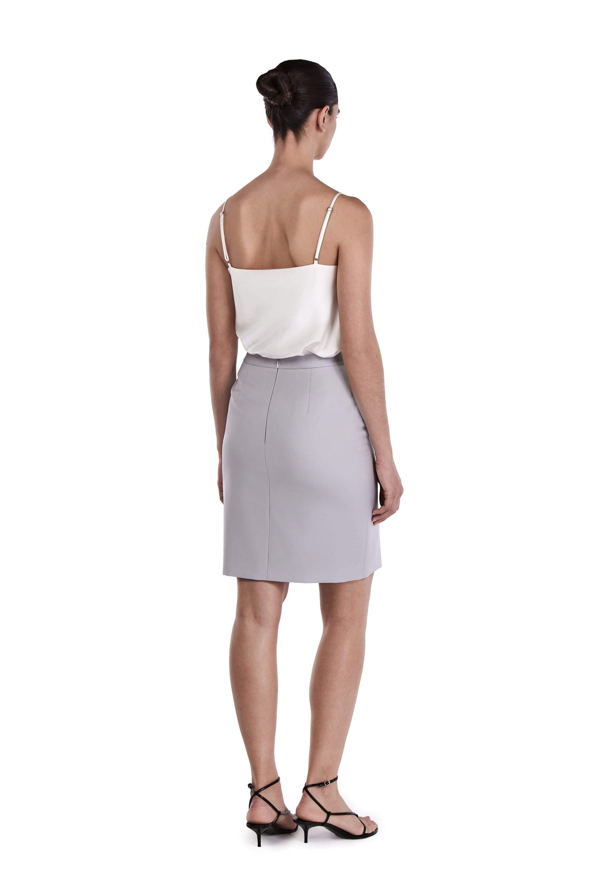 Me Esse Alicia Tailored Knee-Length Skirt with Slit in Platinum Grey