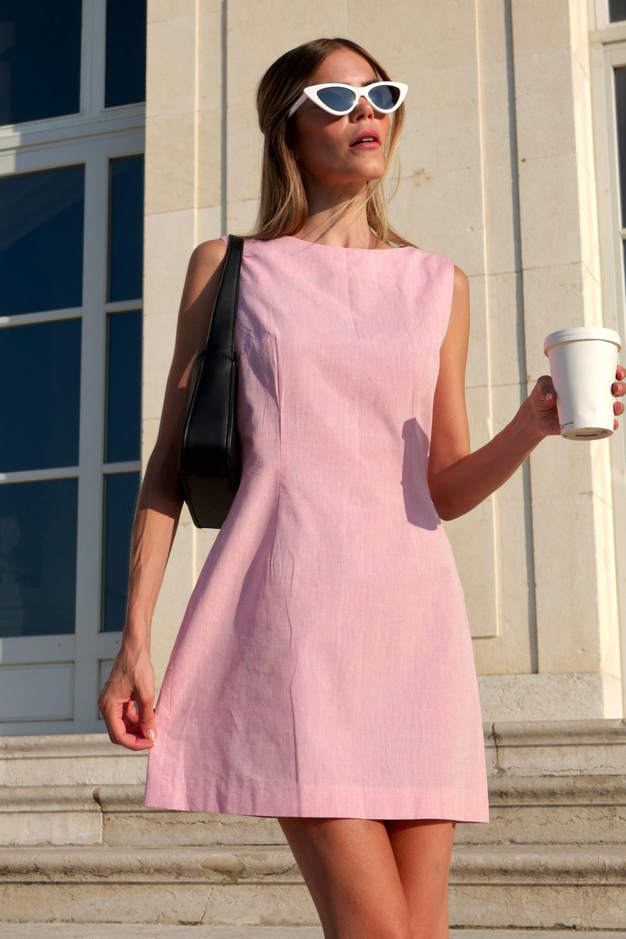 Anna Light Pink Mini Dress | Organic Cotton - Me Esse Anna Light Pink Mini Dress | Organic Cotton - Me Esse