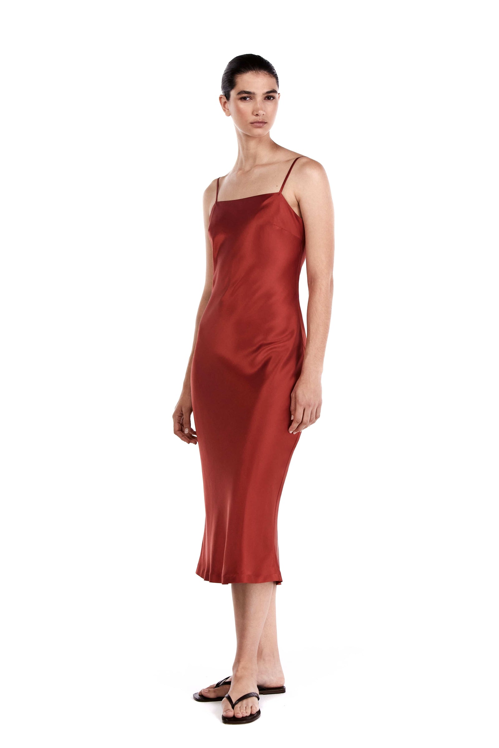 Me Esse Aurora Lilium Luster Red Slip Dress | Stone-Washed Silk
