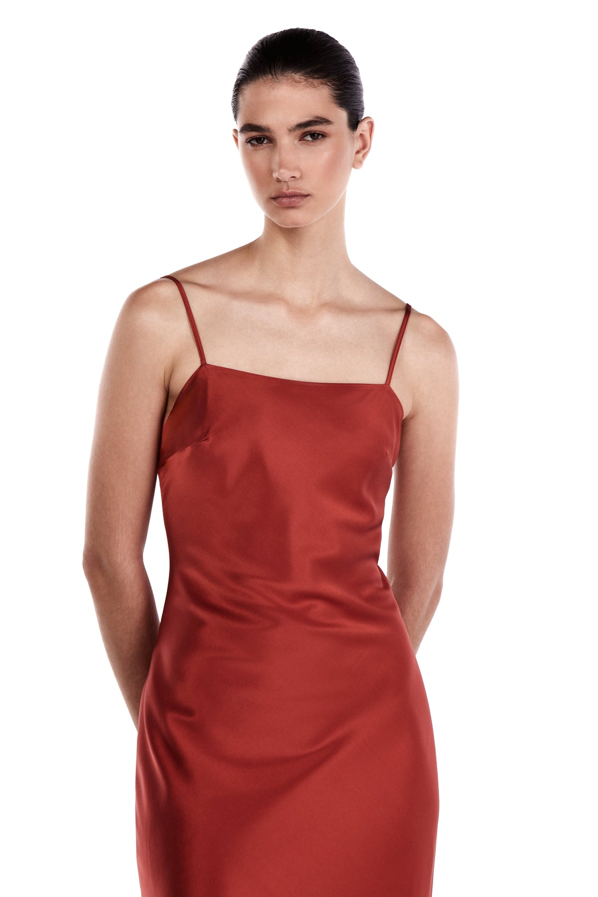 Me Esse Aurora Lilium Luster Red Slip Dress | Stone-Washed Silk