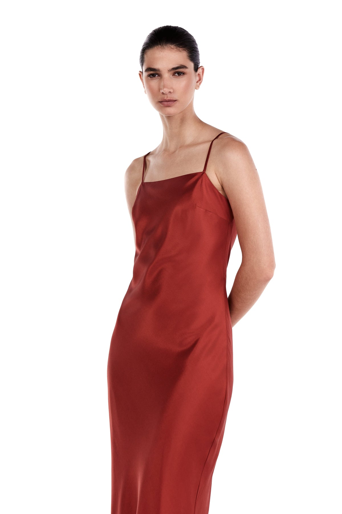 Me Esse Aurora Lilium Luster Red Slip Dress | Stone-Washed Silk