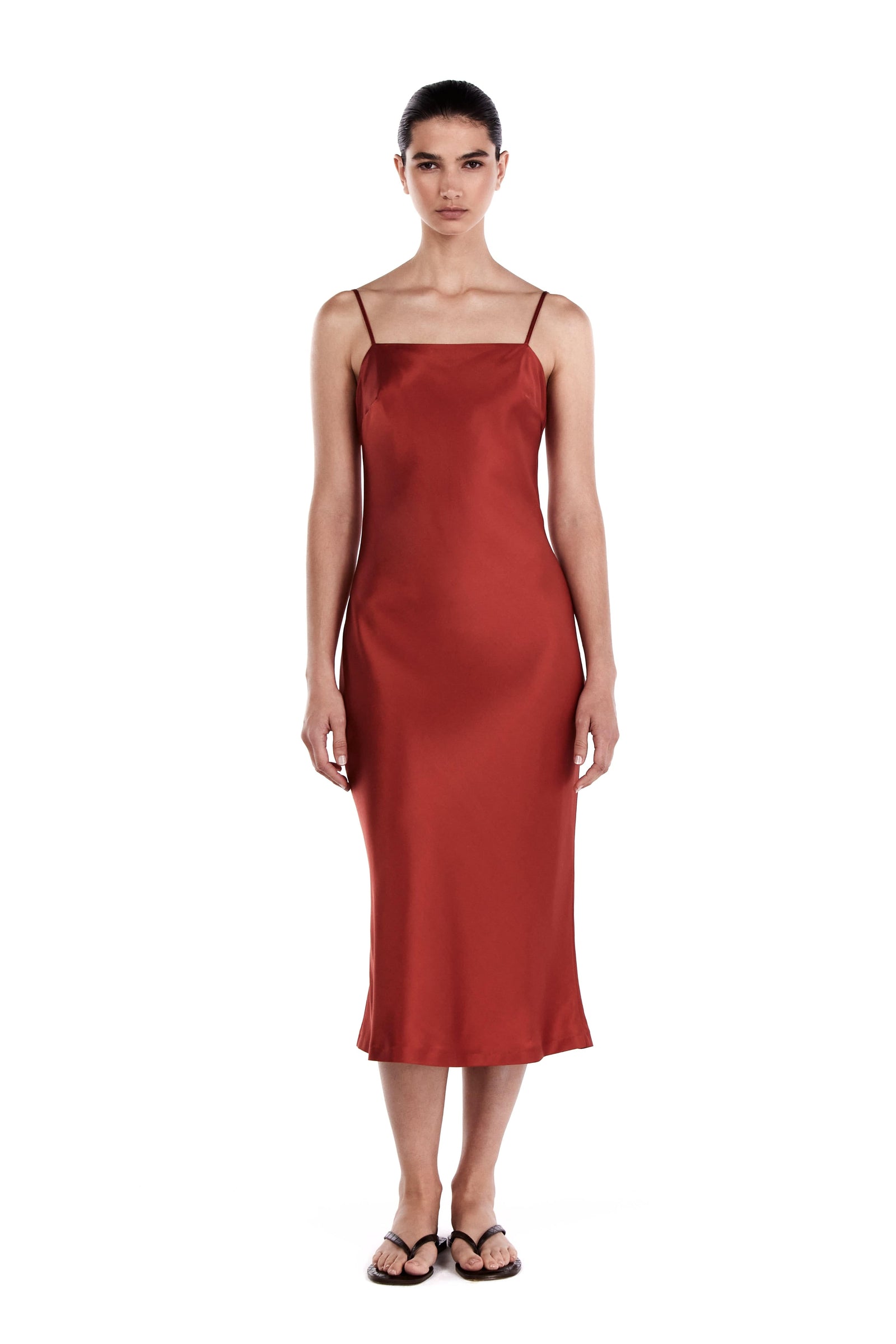 Me Esse Aurora Lilium Luster Red Slip Dress | Stone-Washed Silk
