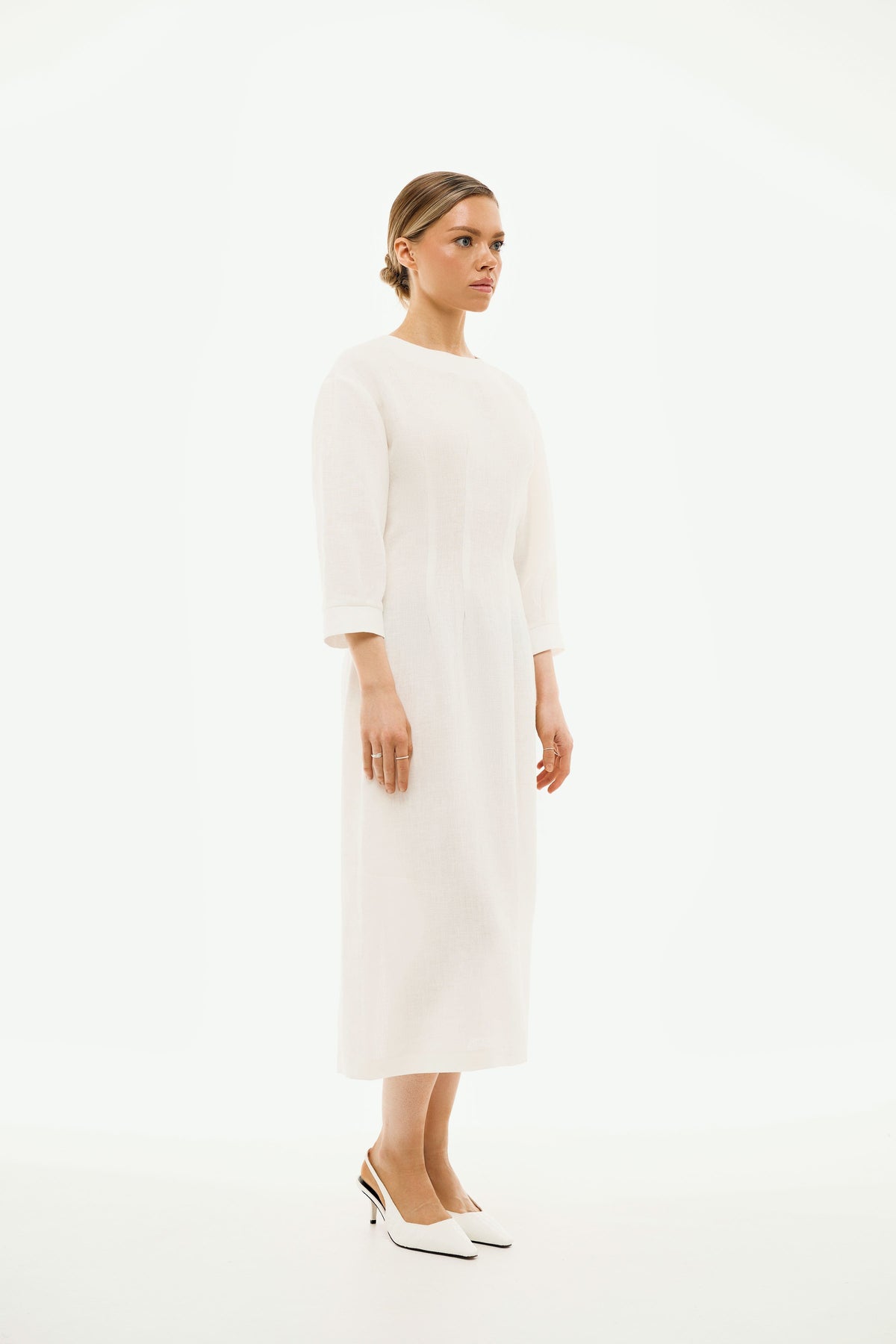 Me Esse Elena Off White Midi Dress | Linen
