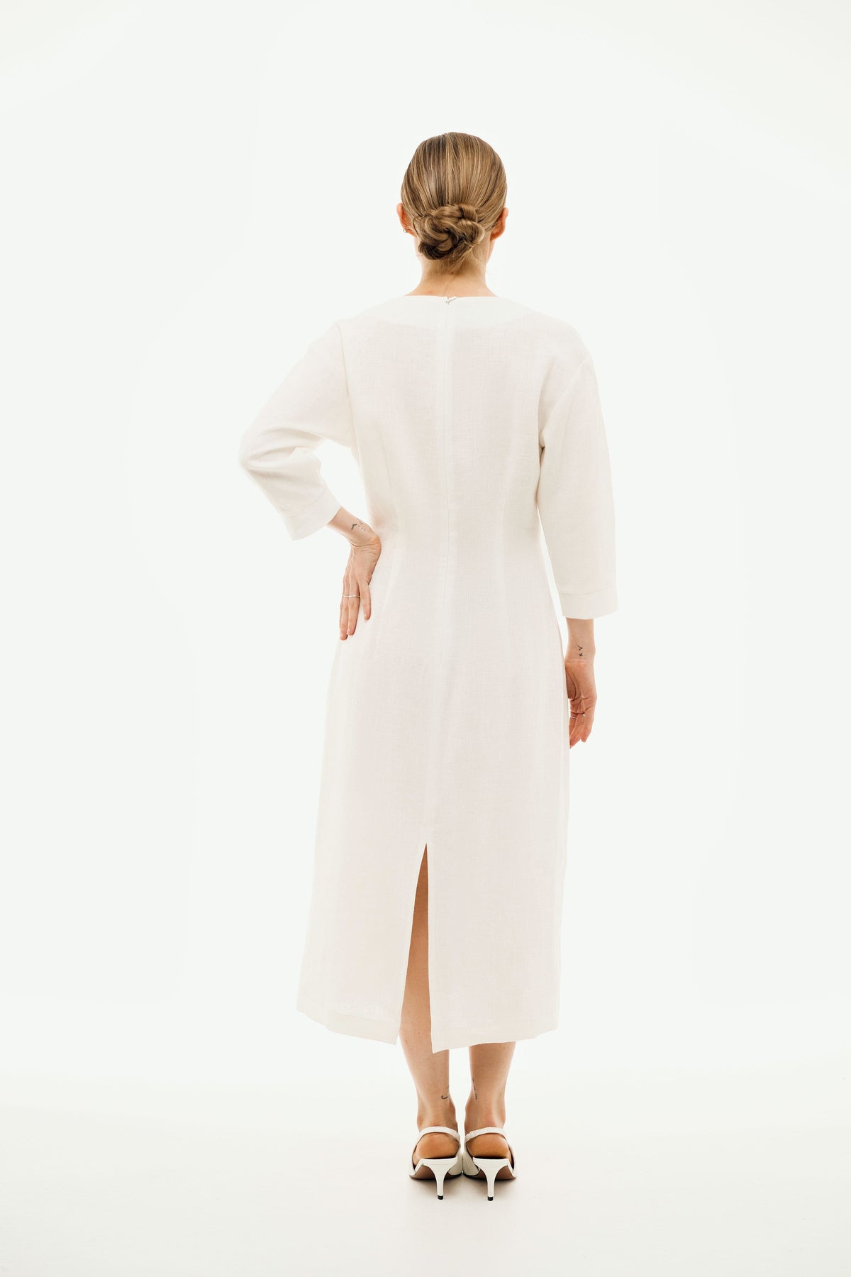 Me Esse Elena Off White Midi Dress | Linen