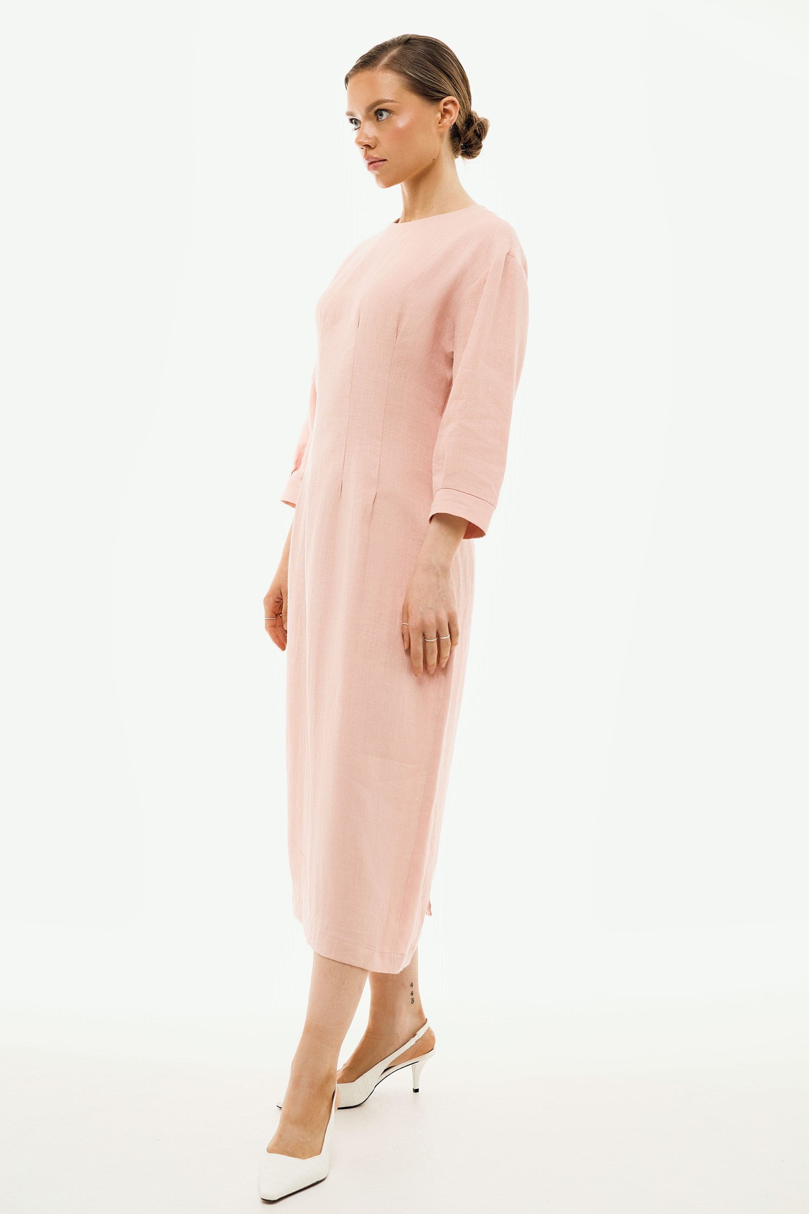 Me Esse Elena Powder Pink Midi Dress | Linen