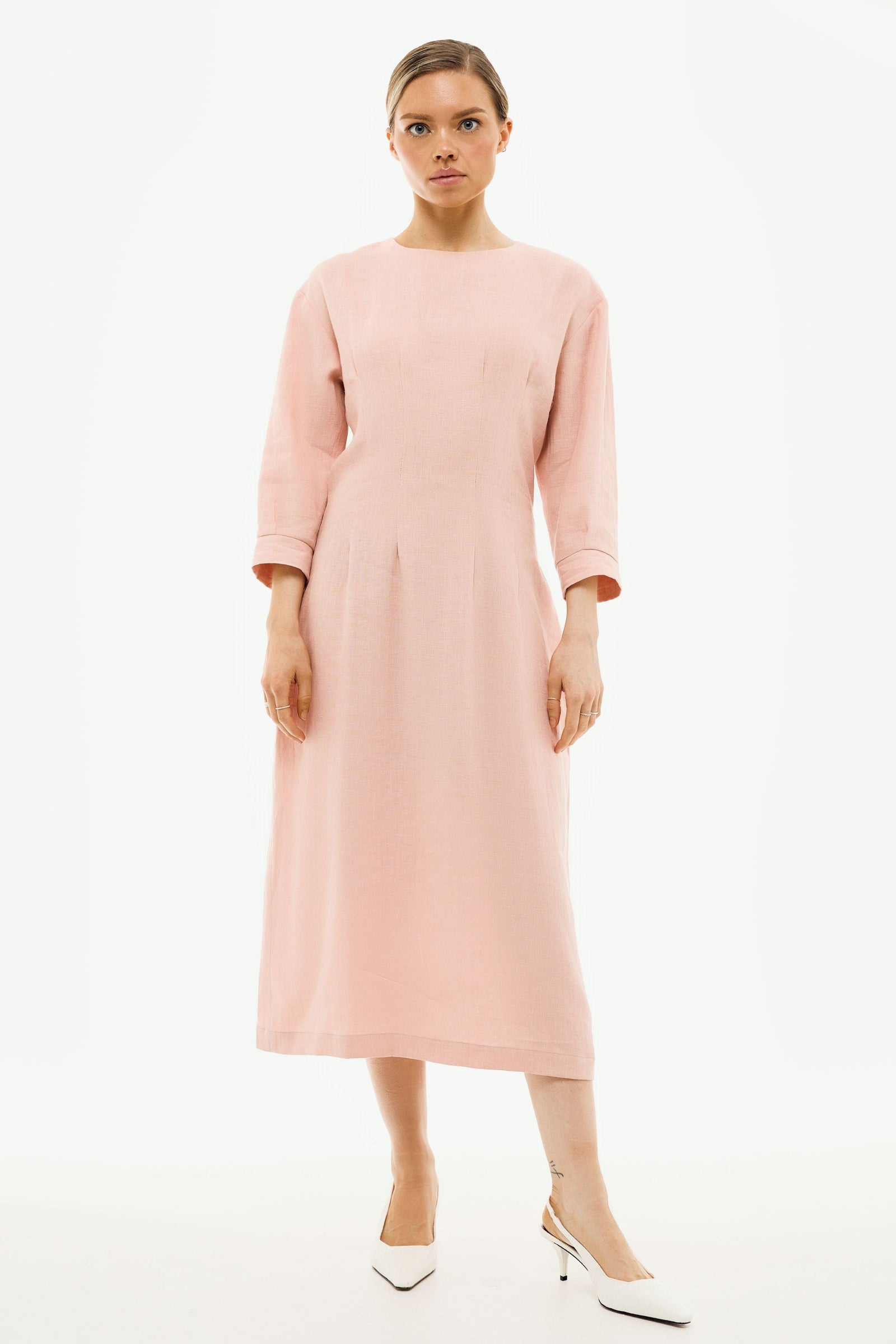 Me Esse Elena Powder Pink Midi Dress | Linen