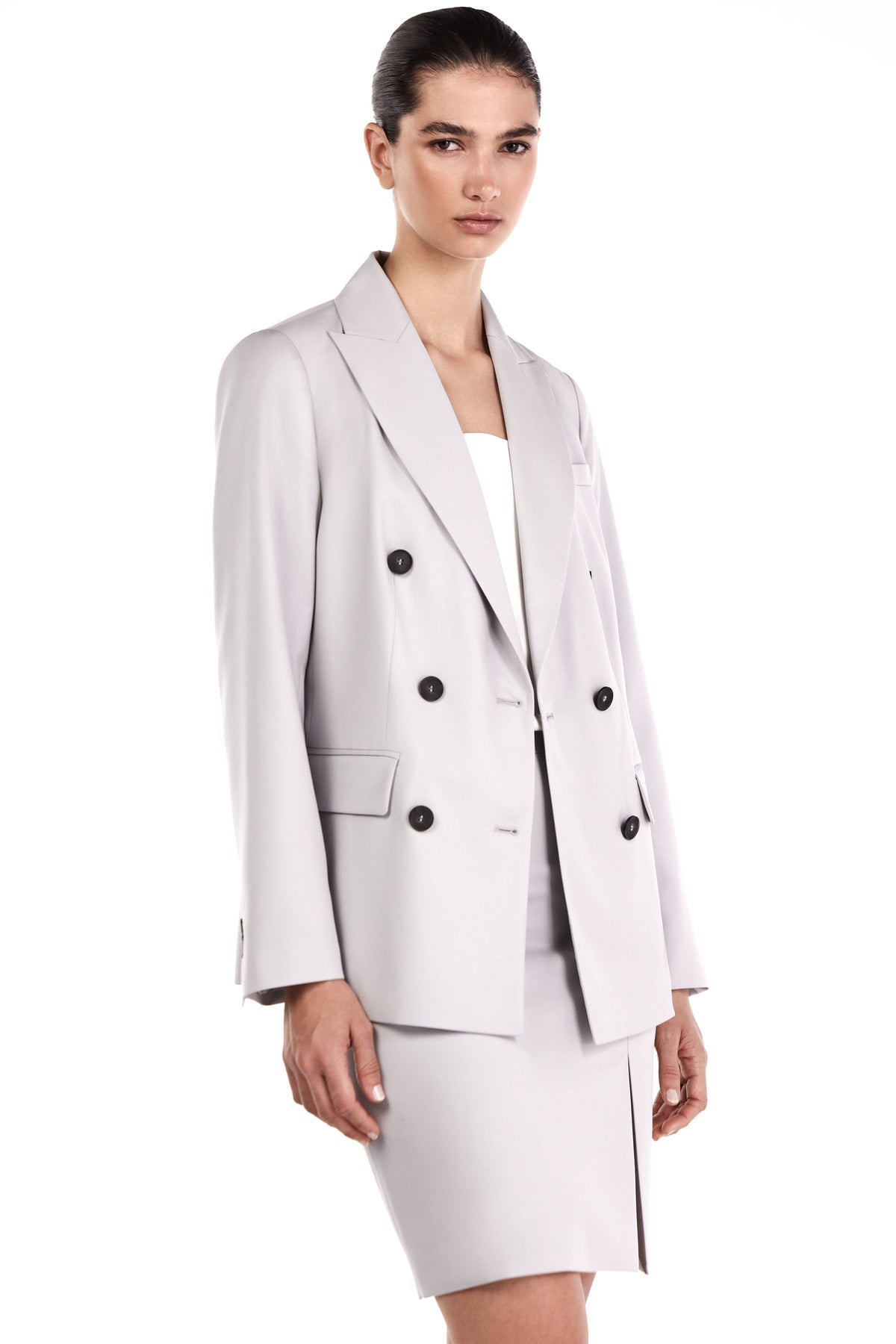 Me Esse Emma Double Breasted Blazer in Platinum Grey
