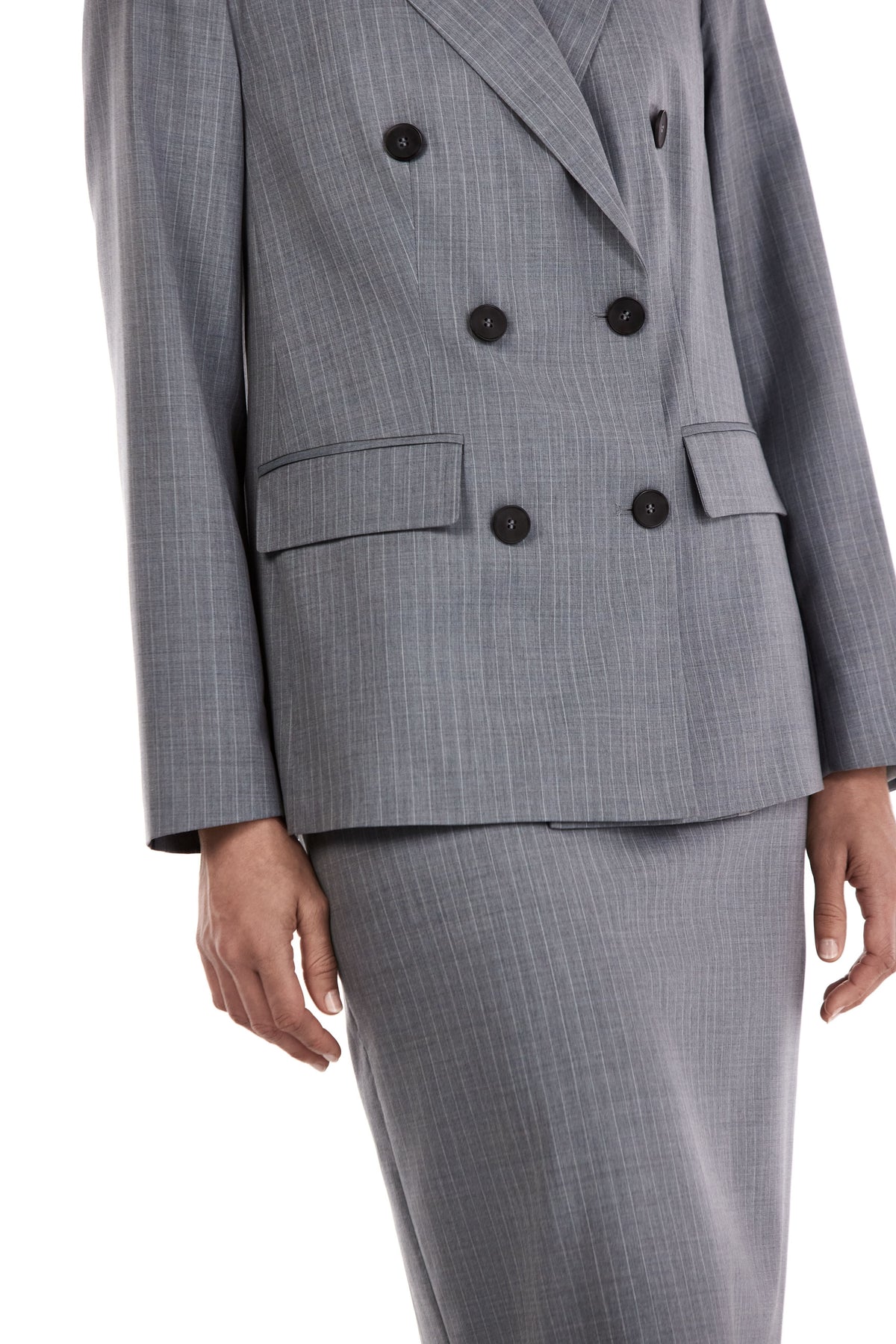 Me Esse Emma Double Breasted Blazer in Sky Mist Blue with White Stripe