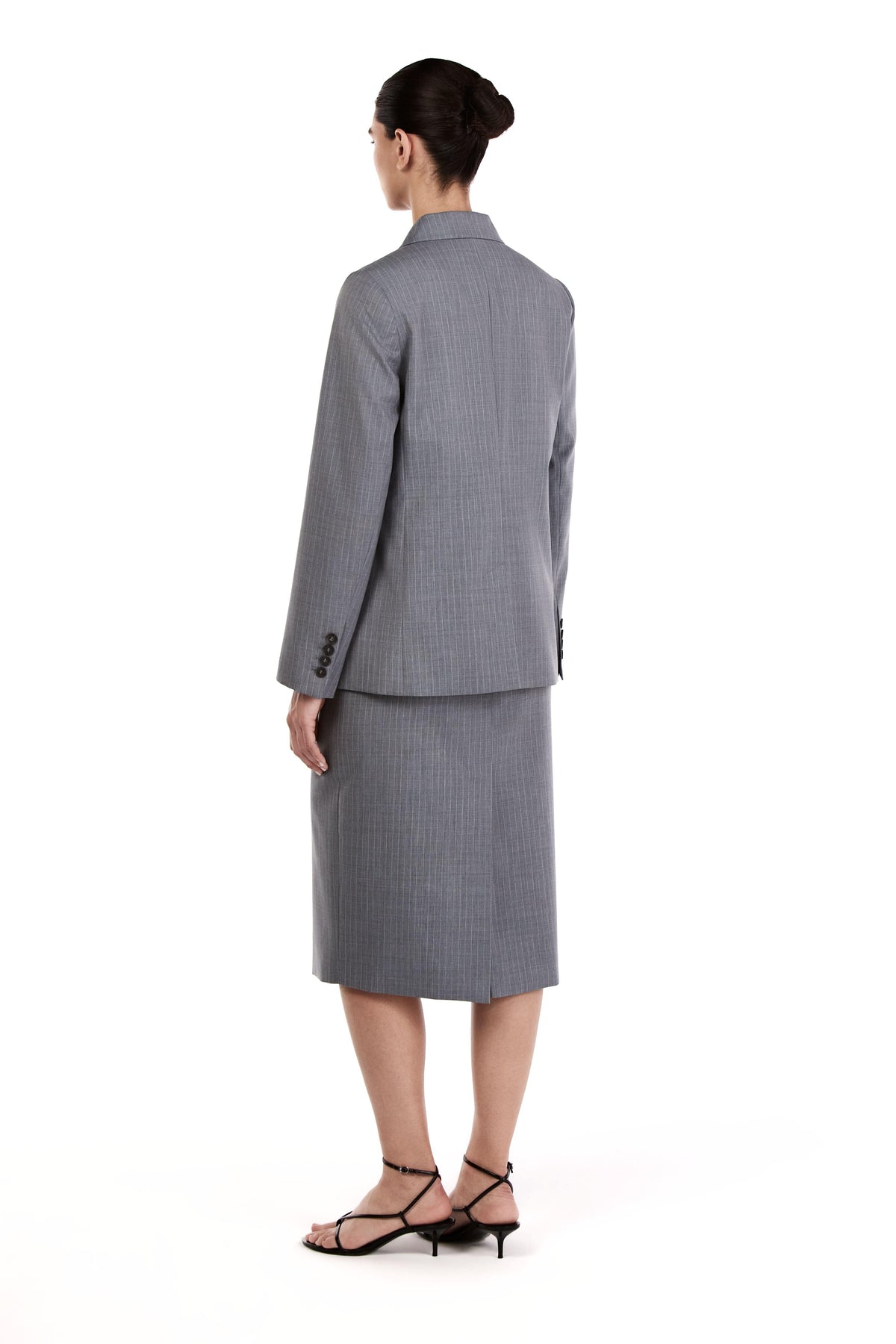 Me Esse Emma Double Breasted Blazer in Sky Mist Blue with White Stripe
