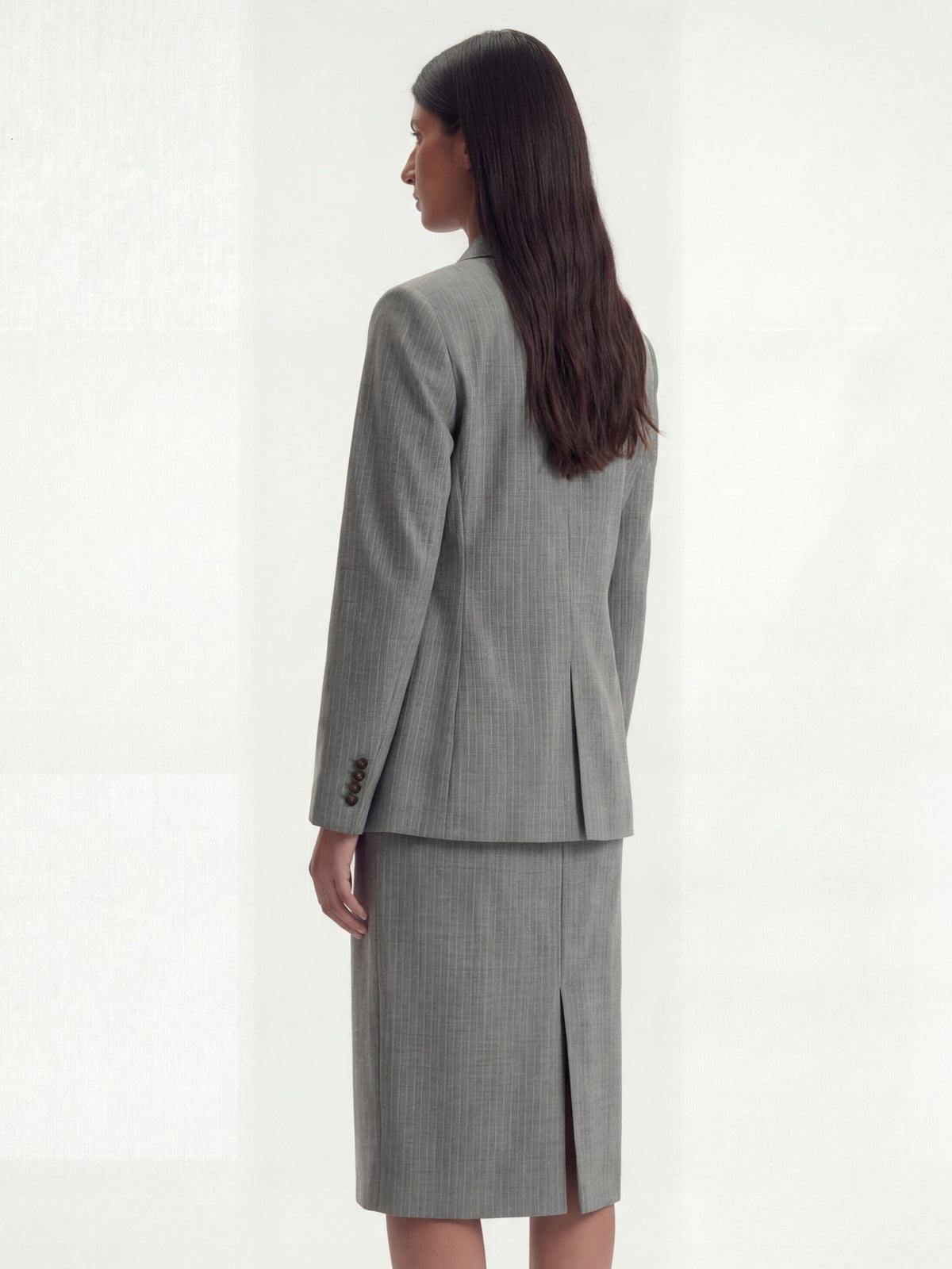 Me Esse Emma Double Breasted Blazer in Sky Mist Blue with White Stripe