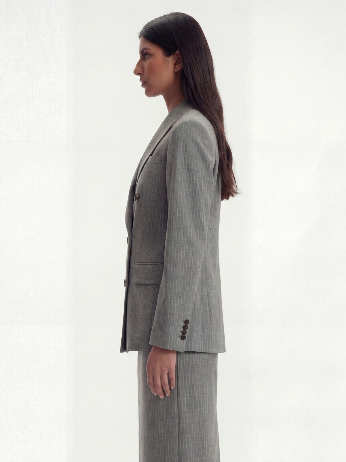 Me Esse Emma Double Breasted Blazer in Sky Mist Blue with White Stripe