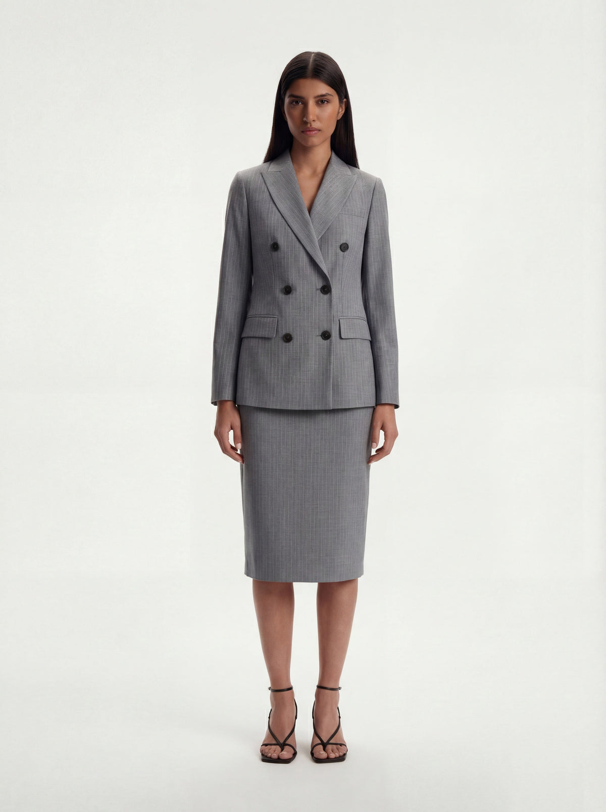 Me Esse Emma Double Breasted Blazer in Sky Mist Blue with White Stripe